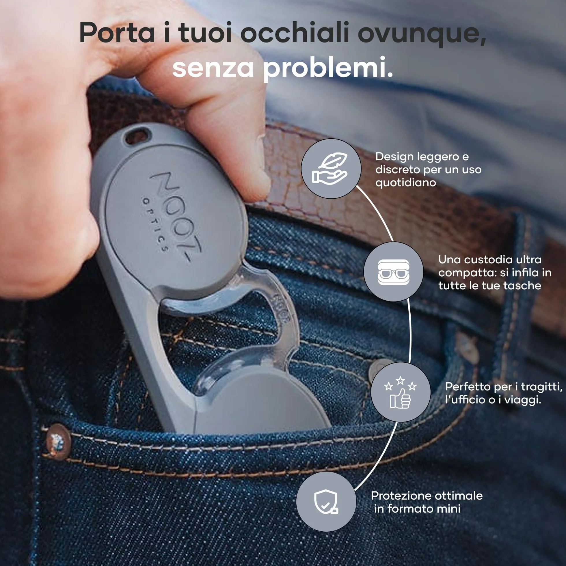 NOOZ Occhiali da Lettura Senza Aste Ultraleggeri 6 g - Per Presbiopia Uomo Donna Compatti con Custodia Portachiavi
