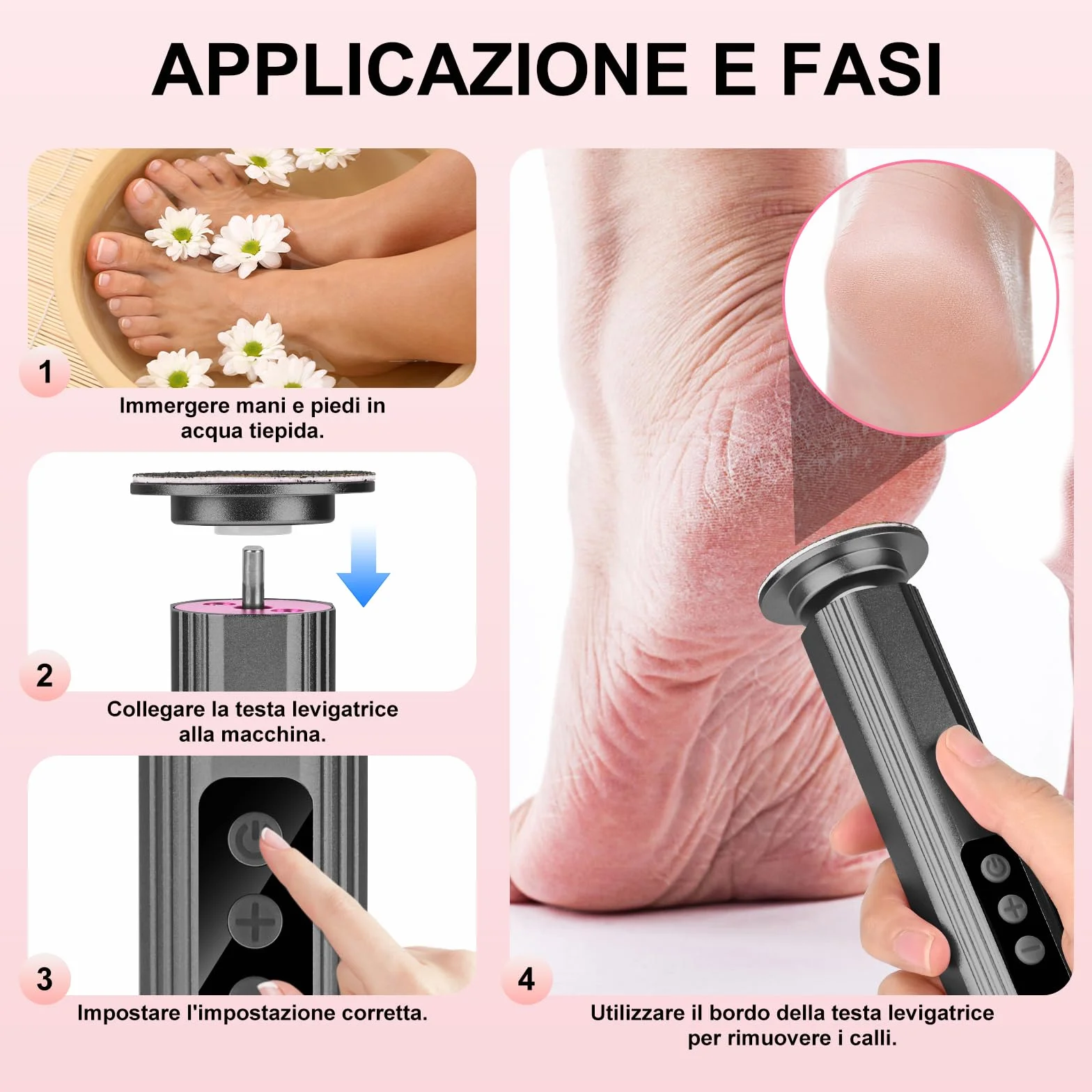 Pedicure Elettrico Professionale Piedi con Display LCD, Lima Elettrica per Piedi, Velocità Regolabile, Set Rimozione Calli Ricaricabile (Grigio)
