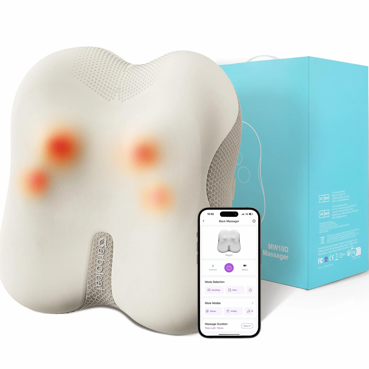 Arboleaf Cuscino Massaggiante Elettrico con Bluetooth e Controllo APP, massaggiatore Schiena e Collo, Massaggiatore Lombare, Massaggio Shiatsu con Calore, Idee Regalo per Uomo Donne Mamma Papà