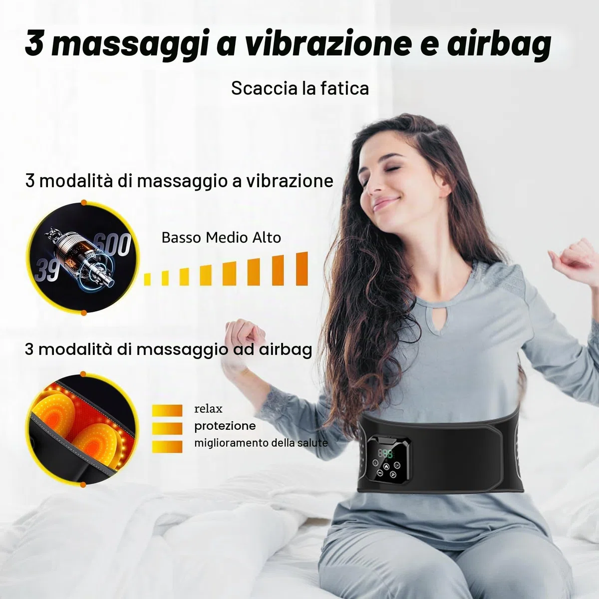 Cintura Lombare Riscaldante e Massaggiante Senza Fili – 3 Modalità di Massaggio, 4 Livelli di Calore, Spegnimento Automatico – Allevia Dolori alla Schiena e all’Addome – Idea Regalo per Uomo e Donna