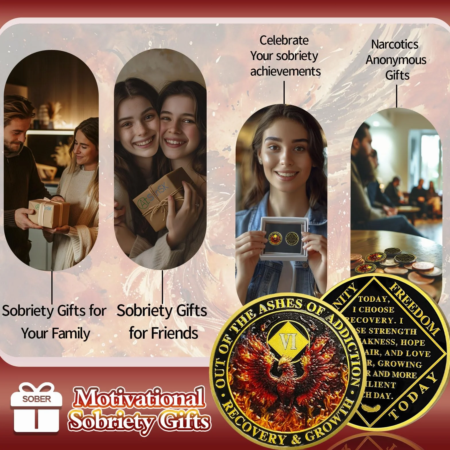 Phoenix 6 Anno Sobriety Coin Flame Cinque Anni Chip NA Medaglione Anonimo AA Recupero Gettone Anniversario Regali