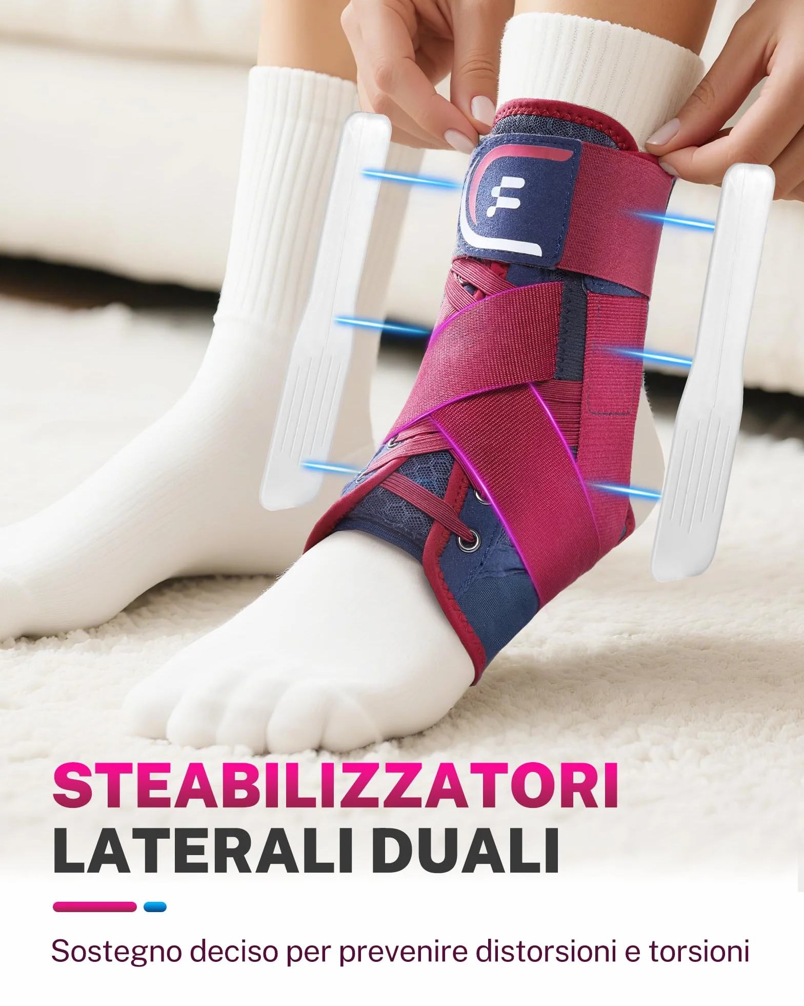 Fitomo Tutore Caviglia con stabilizzatori rimovibili per Prevenzione e Recupero Infortuni