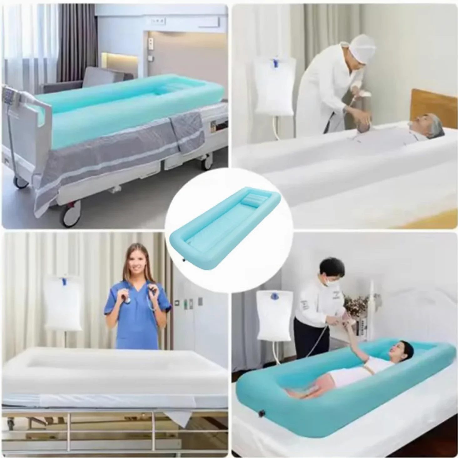 Vasca Da Bagno Gonfiabile,Vasca Per Doccia,Set Doccia Con Vasca Da Bagno Gonfiabile,Sacca Per l'Acqua e Pompa Ad Aria,Adatto a Persone Con Disabilità,Anziani e Pazienti Allettati,Portatile(Blu)