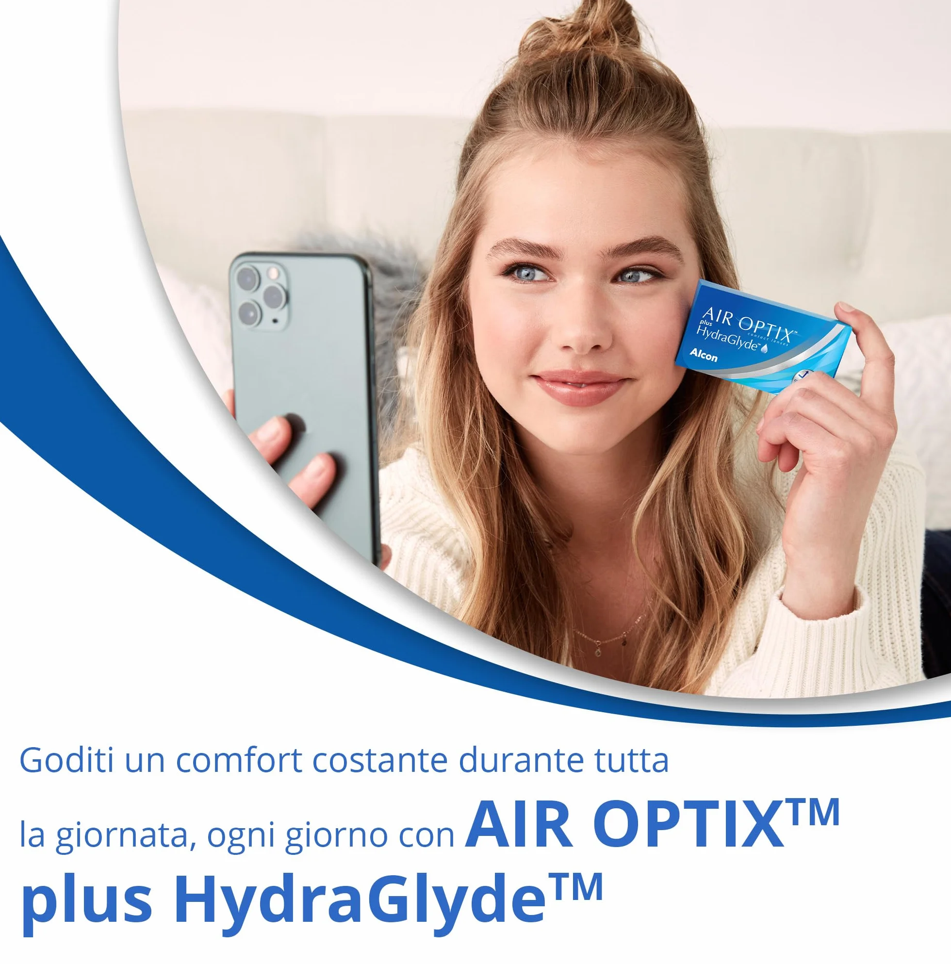 Air Optix Plus HydraGlyde Lenti a Contatto Mensili, 6 Lenti, BC 8.6 mm, DIA 14.2 mm, -3.75 Diopt