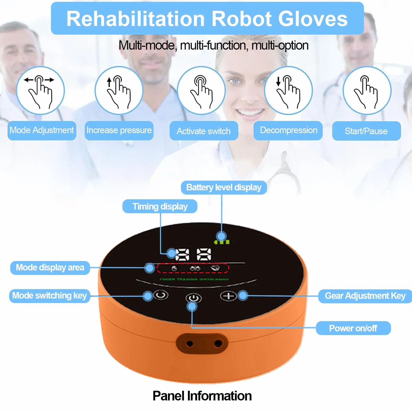 Emiplegia Guanti Robot Per Riabilitazione, Fisioterapia Attrezzi Riabilitazione Per Pazienti Con Ictus, Artrite Guanti Addestramento Della Flessibilità Della Dita(Size:Right XL,Color:Blu)