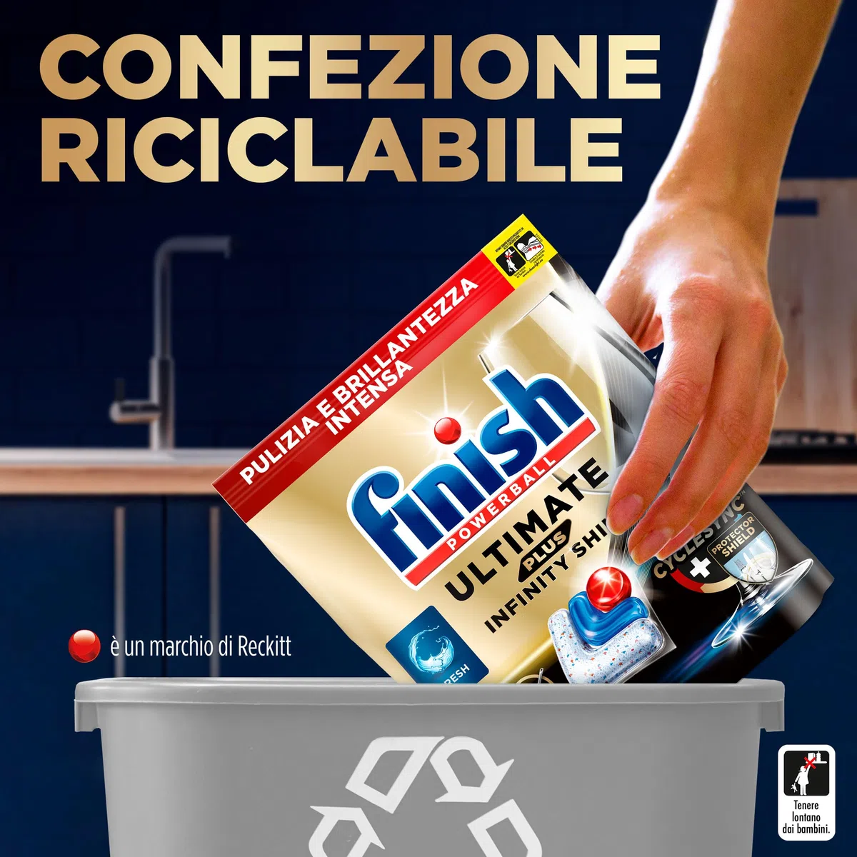 Finish Ultimate PLUS Infinity Shine Pastiglie Lavastoviglie al Limone, 315 Capsule con Scudo Protettivo contro lo Sporco e i Residui Incrostati