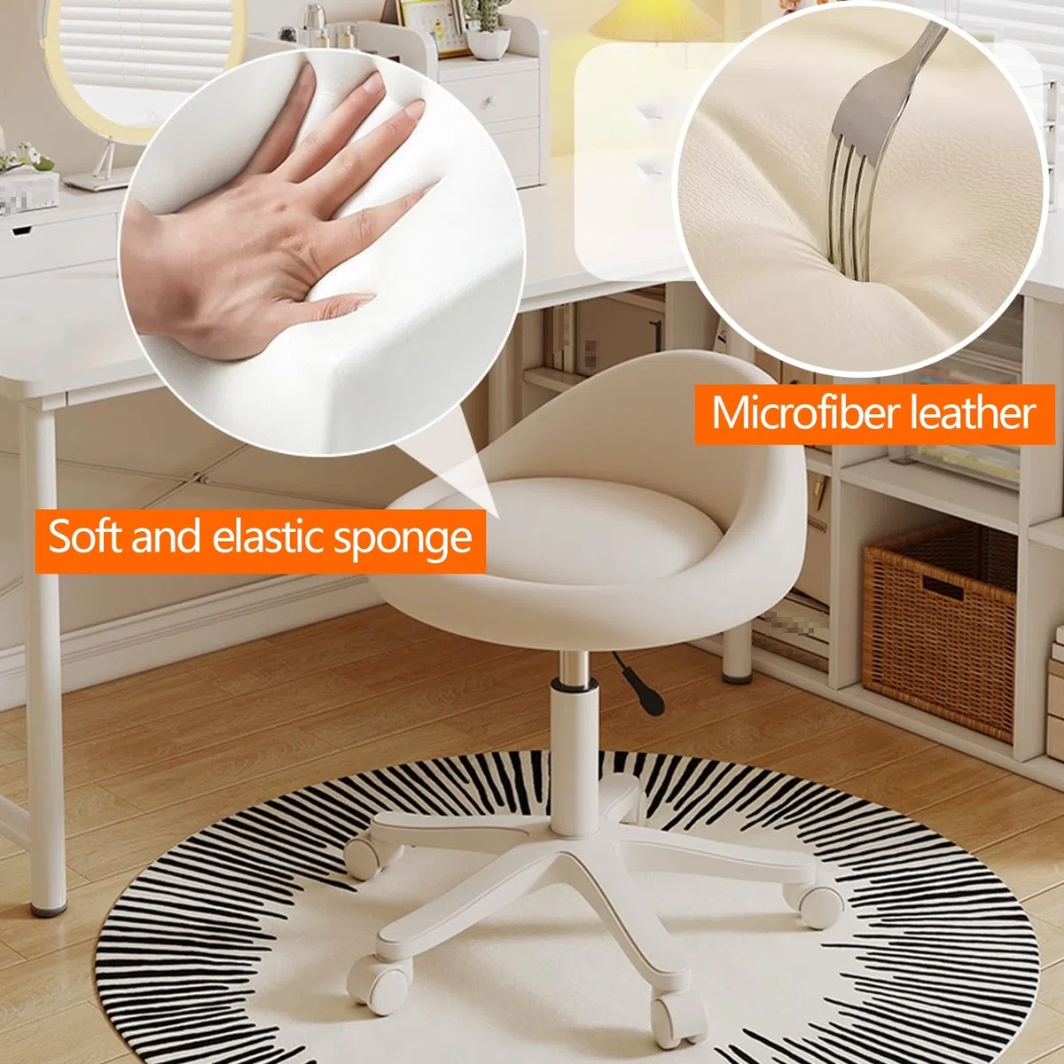 Sgabello Ergonomico Estetista Sgabello Girevole Altezza Regolabile da 35 a 44 cm, Sgabello per Toeletta Trucco con Schienale, Vari Colori Disponibili(White)