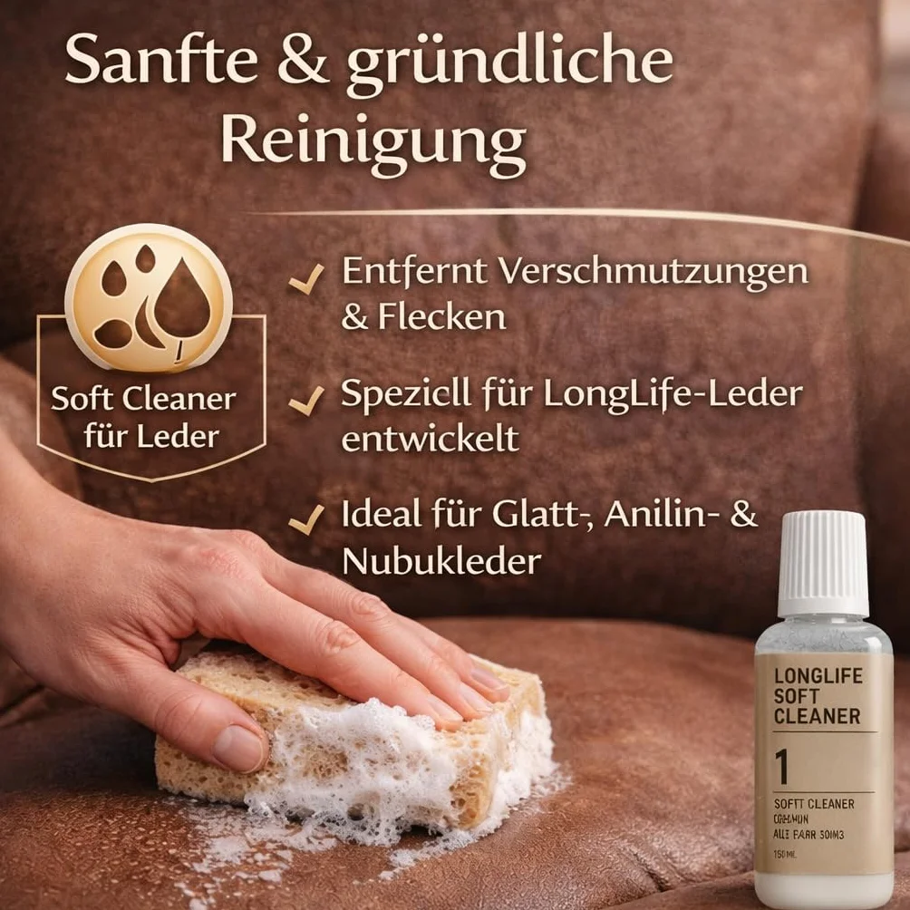 Uniters Longlife Leather Care Set 2 x 150 ml detergente crema protettiva spugna panno per pelle liscia