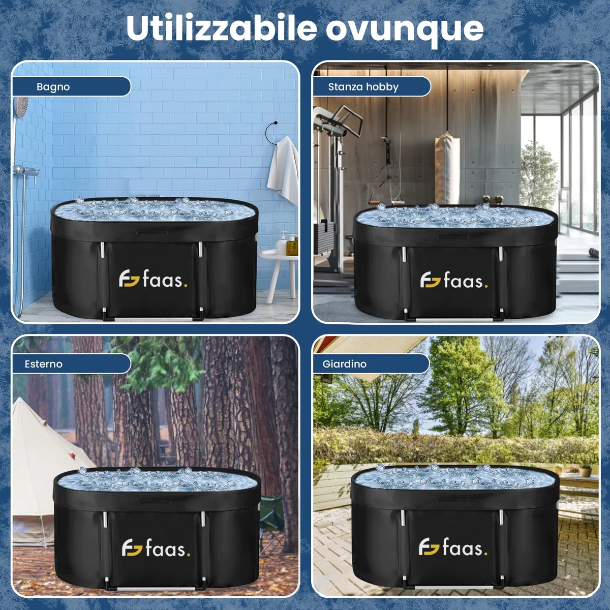 Faas Bagno di Ghiaccio XL 420L – Vasca Pieghevole per Adulti – Con Coperchio, Tubo di Scarico & Accessori – Ice Bath – Portatile, PVC Resistente, Facile da Montare – Nero
