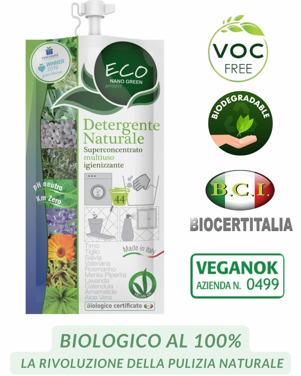 ECO NANO GREEN Detergente Naturale Universale per Pavimenti, Lavatrice, Bucato, Cucina, Bagno e Vetri