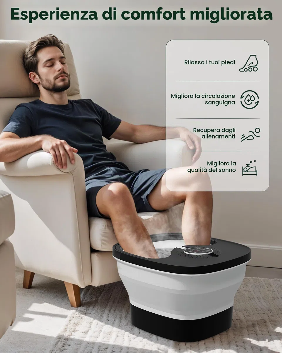 Snailax Pediluvio Massaggiatore con calore, telecomando, rulli massaggianti Shiatsu, bolle, controllo della temperatura, pieghevole, vasca per pedicure