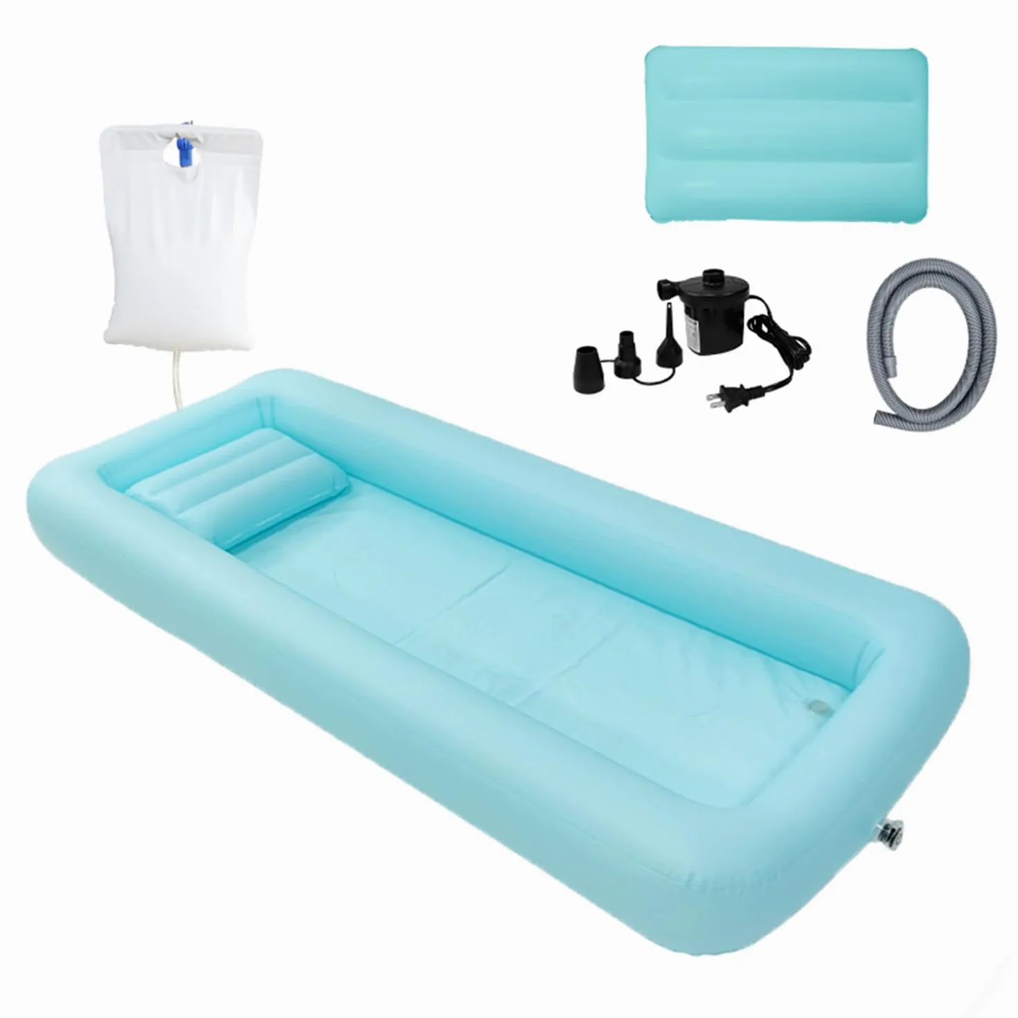 Vasca Da Bagno Gonfiabile,Vasca Per Doccia,Set Doccia Con Vasca Da Bagno Gonfiabile,Sacca Per l'Acqua e Pompa Ad Aria,Adatto a Persone Con Disabilità,Anziani e Pazienti Allettati,Portatile(Blu)