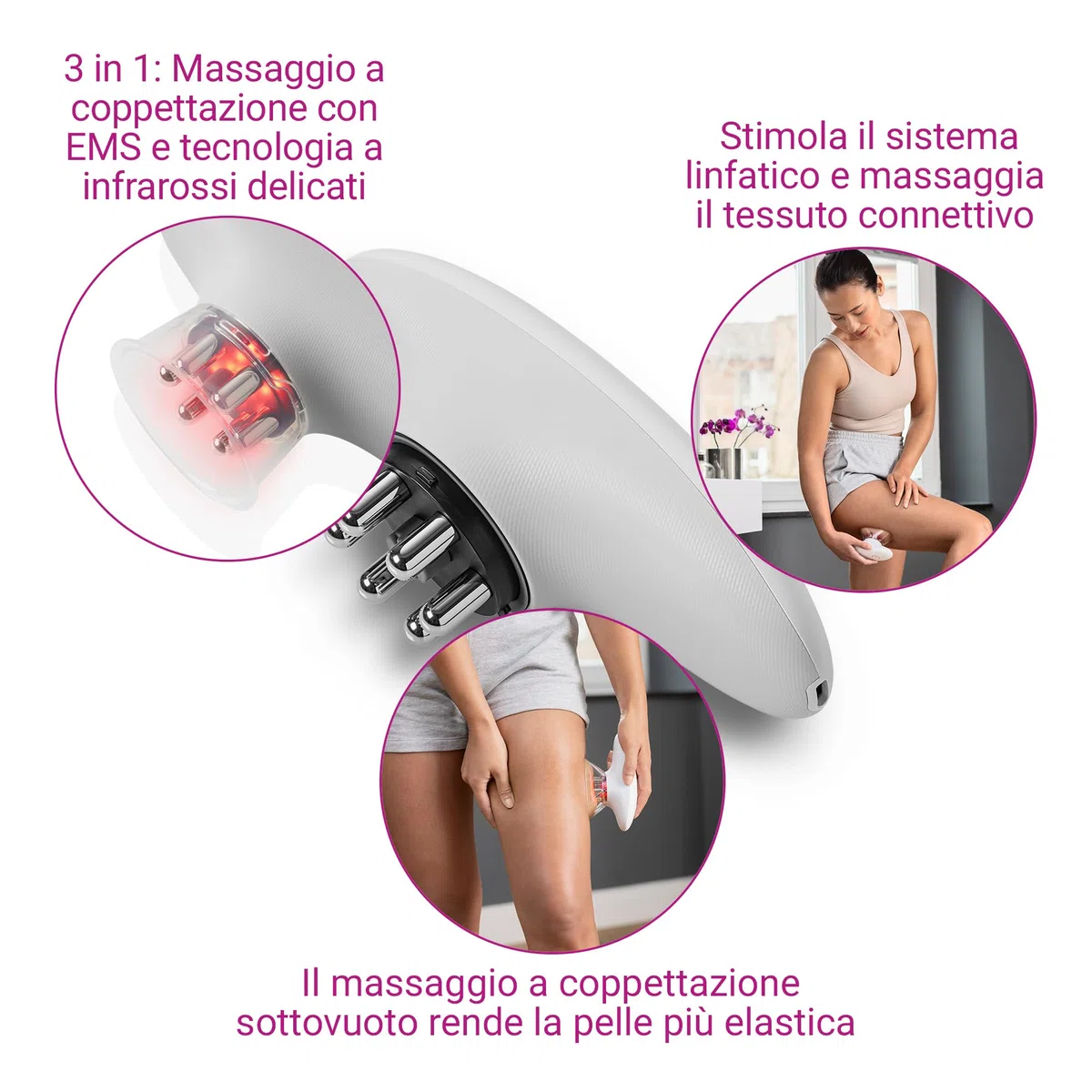 medisana VC 150 massaggiatore a coppettazione per una pelle bella e soda, dispositivo a coppettazione con massaggio a vuoto, EMS e luce rossa, massaggiatore anticellulite con drenaggio linfatico