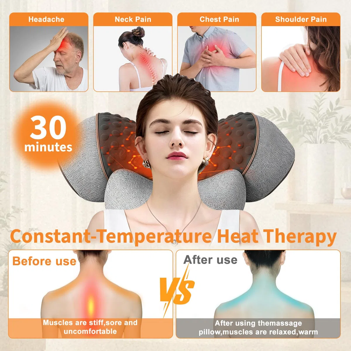 Massaggiatore Cervicale Elettrico Riscaldante, Massaggiatore 3 in 1 per il Collo Cervicale, Massaggio Profondo e Rilassamento, con Calore, con Trazione per Aiutare a Dormire (Grigio chiaro)