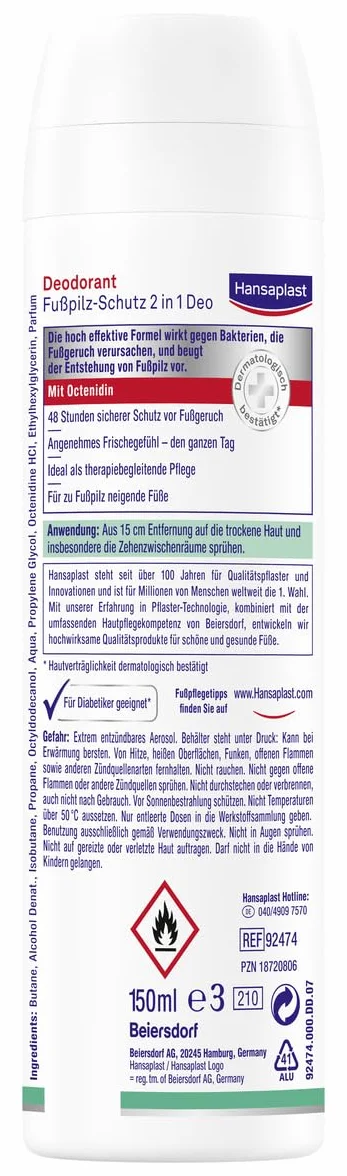 Hansaplast Deodorante 2 in 1 per Piedi 150 ml Antibatterico Spray