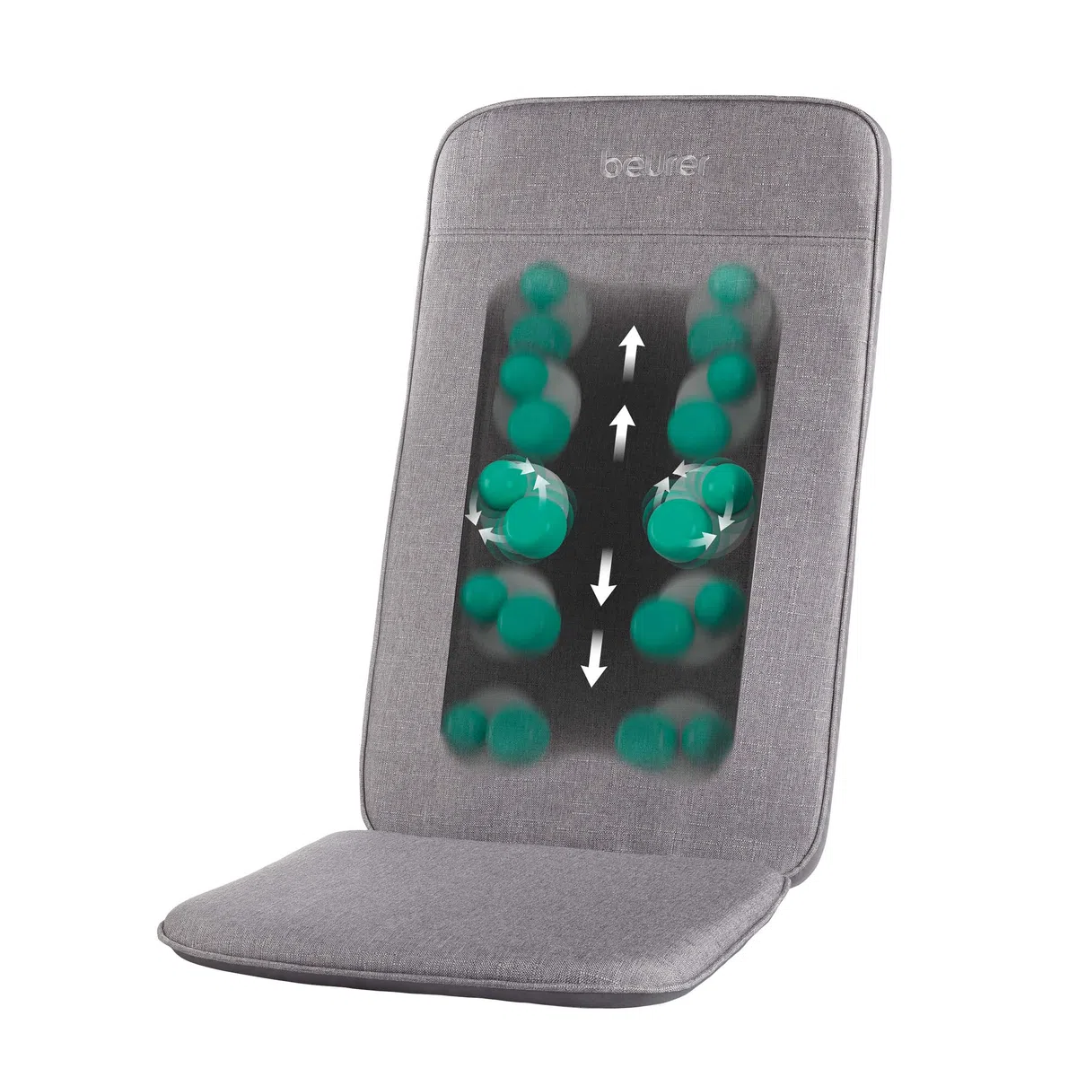 Beurer MG 202 - Cuscino massaggiante shiatsu per la casa e l'ufficio, 2 livelli di intensità, corpo posteriore sottile, adatto per poltrone, divani e sedie da ufficio, design moderno, grigio chiaro