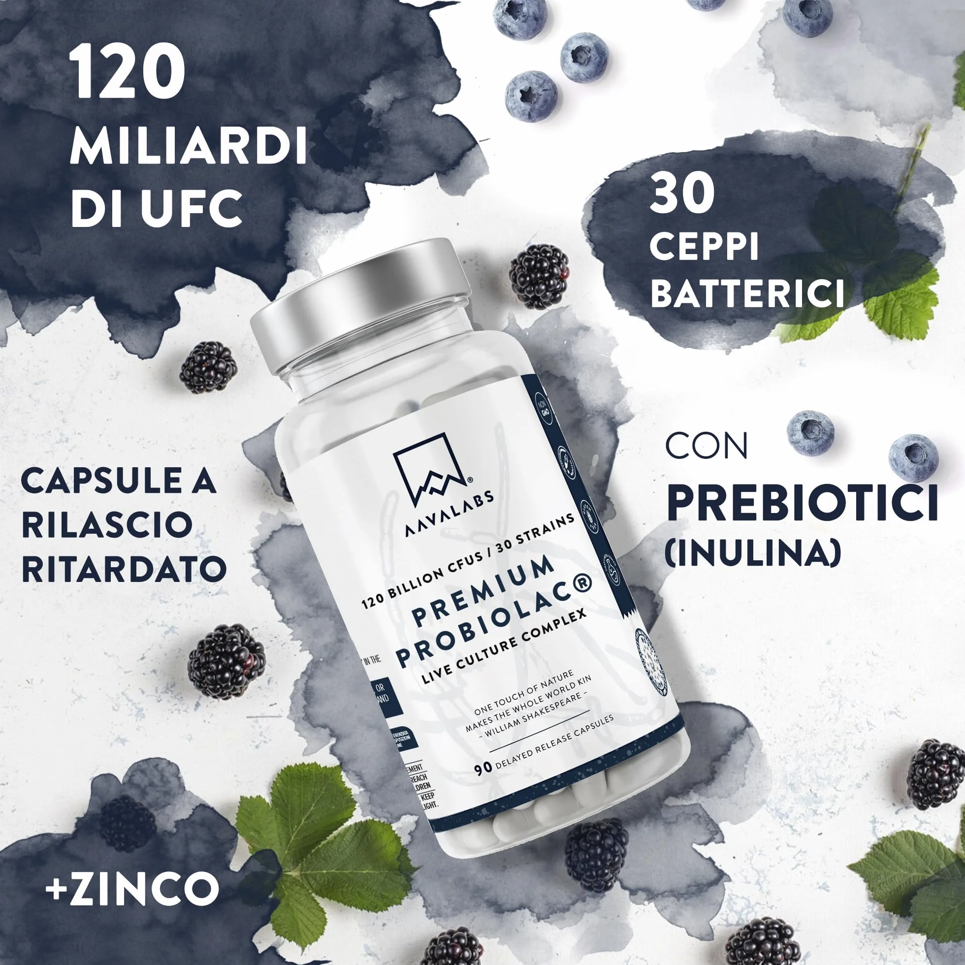 Probiotici 120 Miliardi UFC 30 Ceppi Batterici Lactobacillus Crispatus Acidophilus Gasseri 90 Capsule