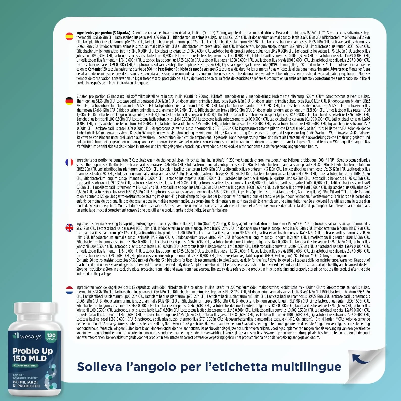 Probiotici 150 Miliardi UFC 30 Ceppi 120 Cps Gastroresistenti Lactobacillus Gasseri Rhamnosus Acidophilus