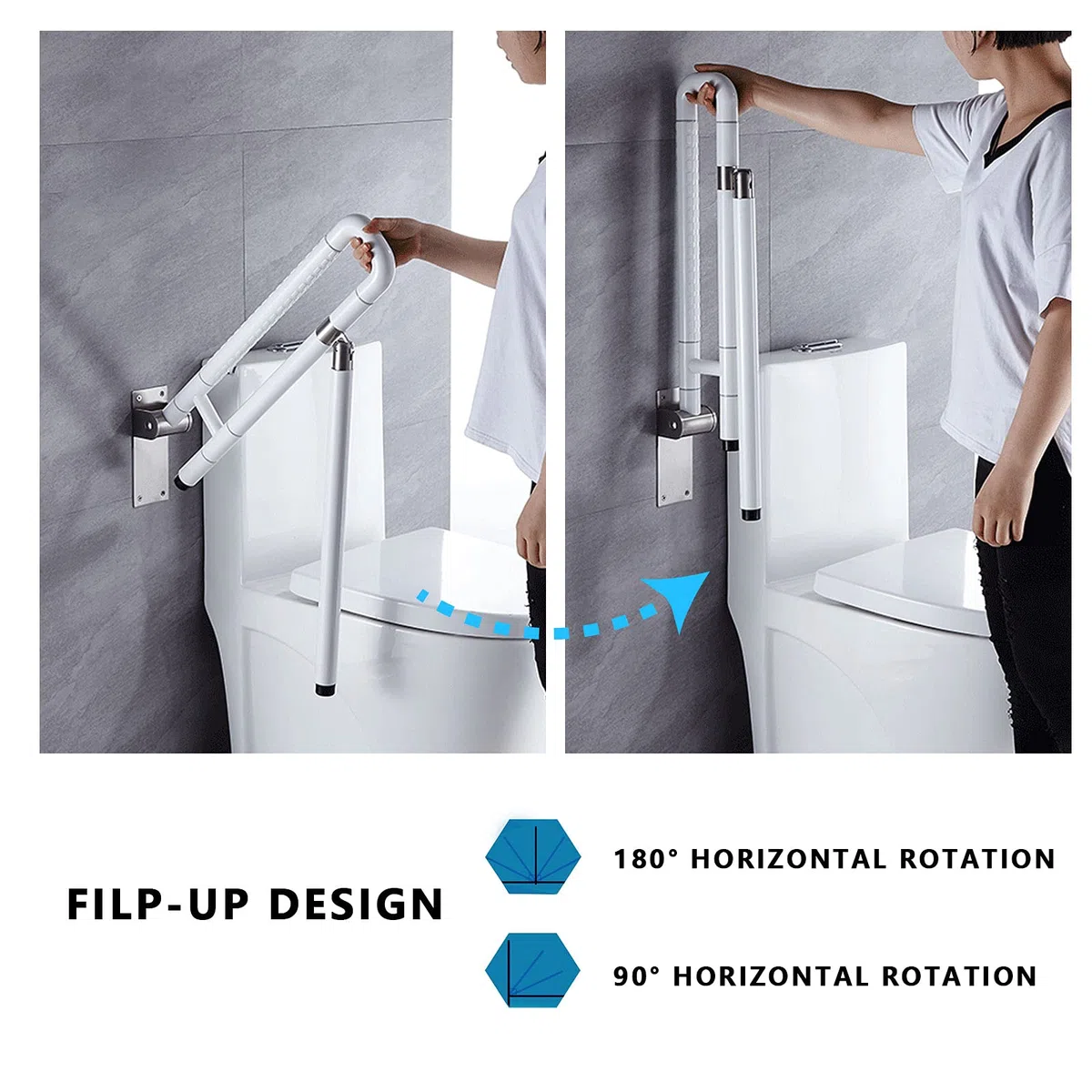 Maniglione per WC, Antiscivolo Maniglione di Sicurezza per Bagno Montaggio a parete Pieghevole Accessori Bagno per WC per bambini anziani disabili e gravidanza (Carico fino a 150 kg (330 libbre))
