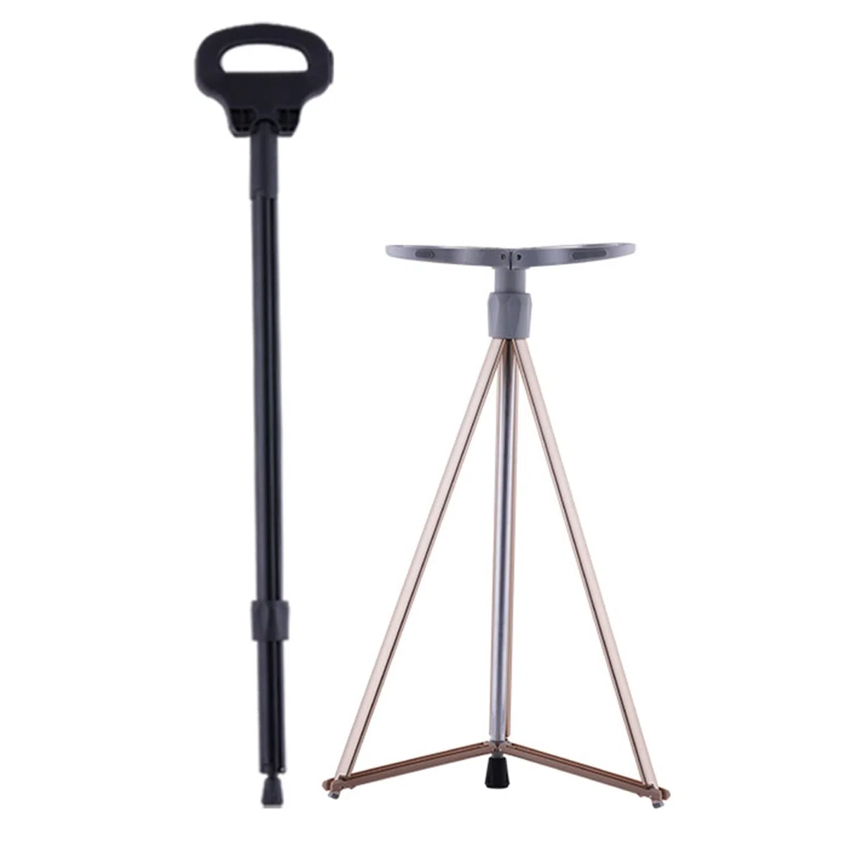 Sedile pieghevole per bastone, sedia per stampella regolabile in altezza con luce LED, sedile per bastone da passeggio in lega di alluminio antiscivolo, per anziani, disabili all'aperto, in attesa, in