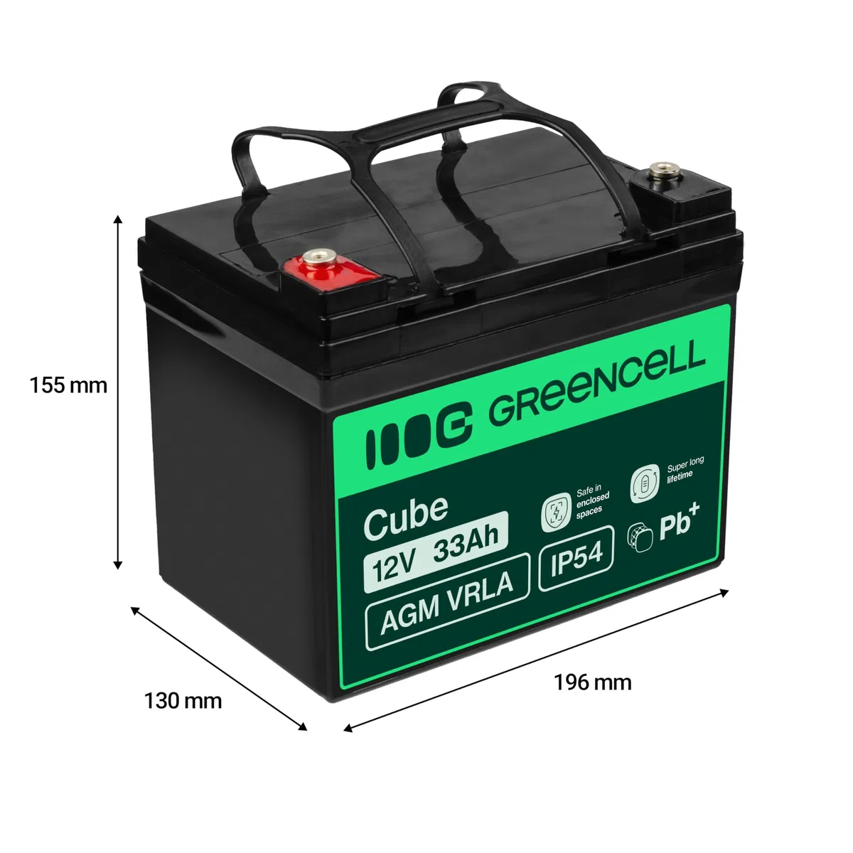 Green Cell AGM 12 V 33 Ah con batteria IP54, batteria al piombo, batteria al piombo, resistente ai cicli, senza manutenzione, per caravan, fotovoltaica, per sedia a rotelle, per roulotte (12 V, 33 Ah)