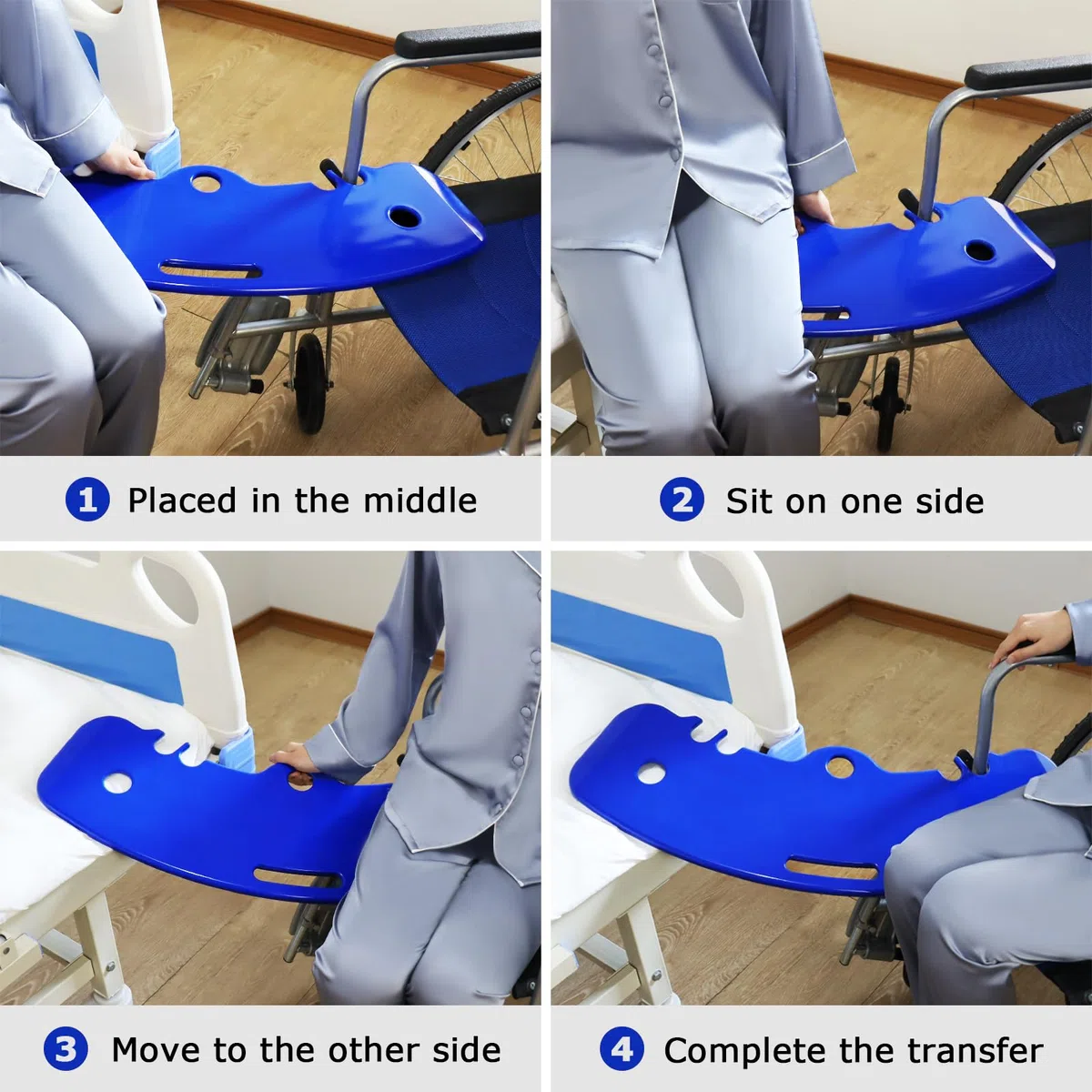 LOSCHEN Pannello di trasferimento per pazienti o Handica dalla sedia a rotelle al letto, nella toilette, nella vasca da bagno, nel pannello scorrevole dell'auto con un manico, tacche (blu)