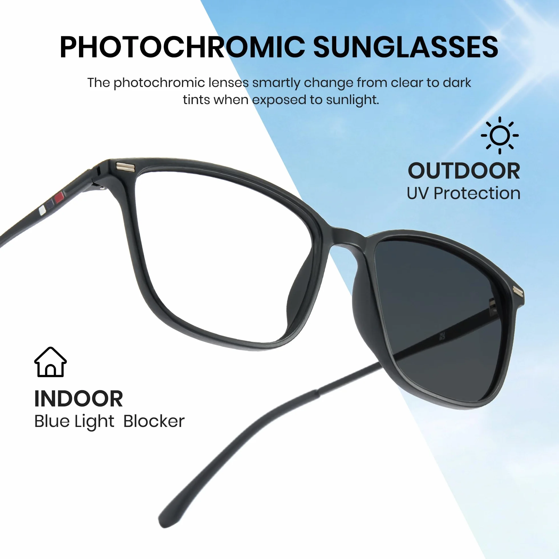 Cyxus Occhiali Fotocromatici Protezione UV Filtro Luce Blu Classico Quadrato