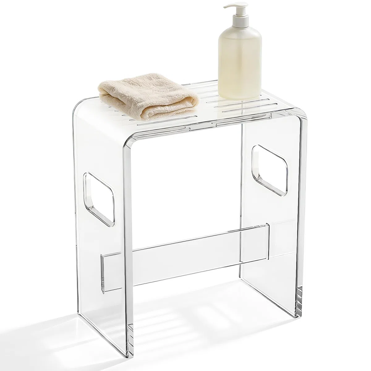 Sgabello da Doccia, Sedia da Doccia in Acrilico Trasparente (Portata 136kg) | Sgabello Trasparente Alto 43CM con Fessure di Drenaggio e Piedini Antiscivolo, Ideale per Sedersi