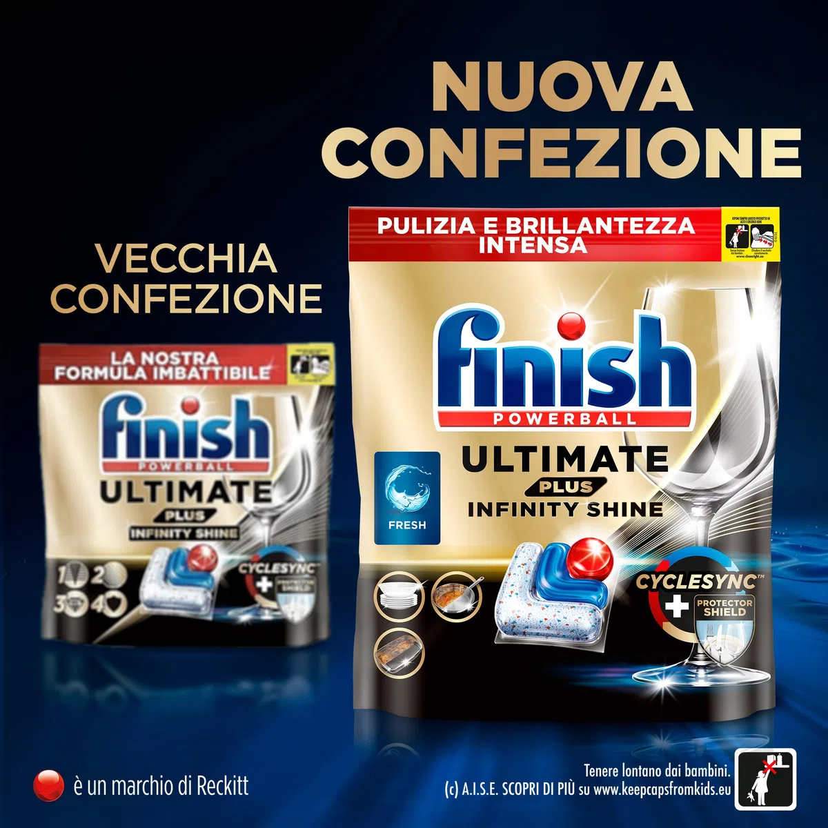Finish Ultimate PLUS Infinity Shine Pastiglie Lavastoviglie al Limone, 315 Capsule con Scudo Protettivo contro lo Sporco e i Residui Incrostati