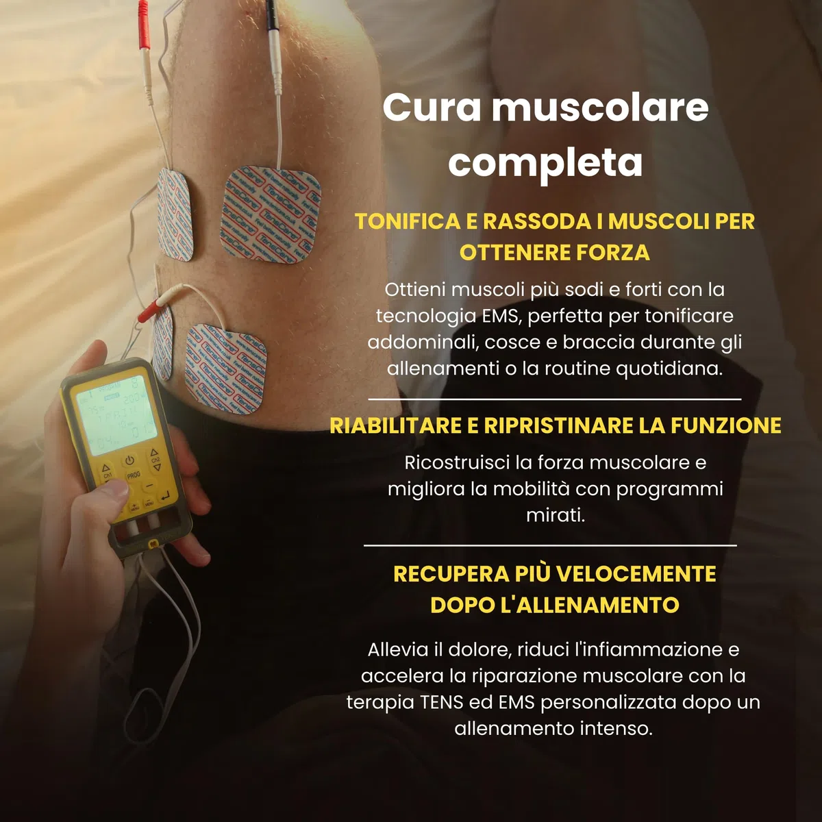 Tenscare Elettrostimolatore Muscolare TensCare SportsTens (EMS e TENS)- Per la Tonificazione e Il Potenziamento del Tuo Corpo, Dotato di Massaggio TENS