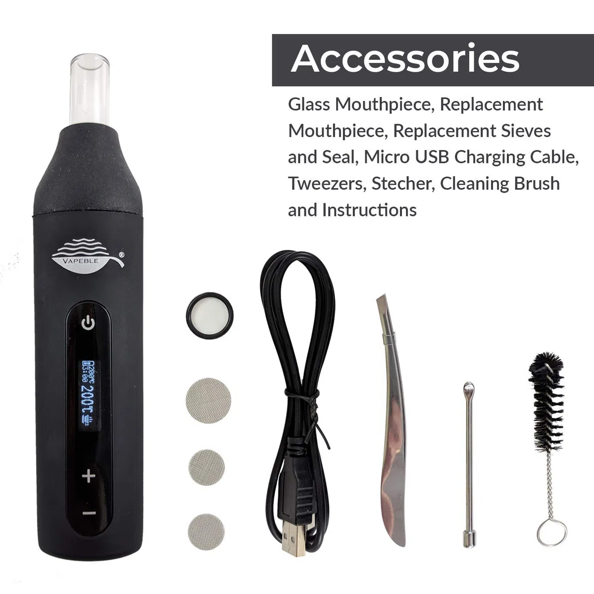 Vaporizzatore Pen Vapeble Nebel Vaporizer con bocchino in vetro display OLED e controllo continuo della temperatura Evaporator rende super Vape per erbe infestanti ed erbe aromatiche