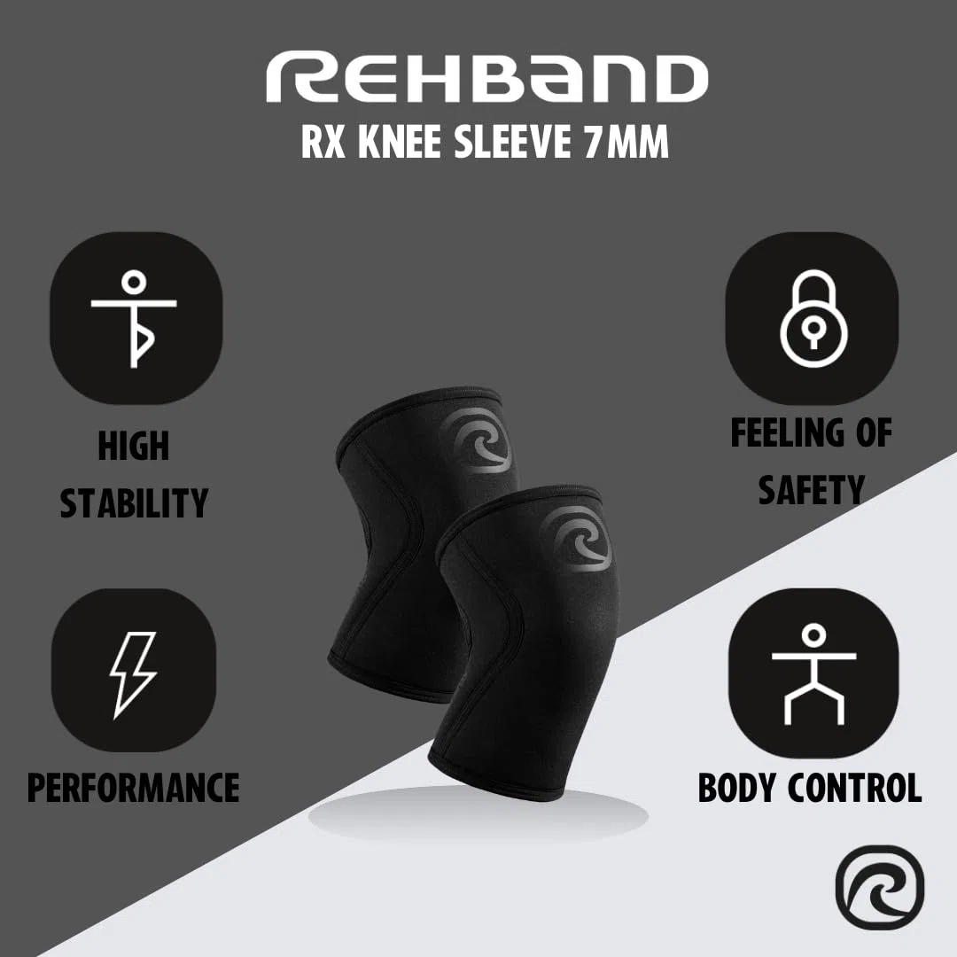 Rehband Ginocchiera per allenamento di forza & fitness - ginocchiera in neoprene da 7 mm, flessibile & antiscivolo, knee sleeve per uomini & donne