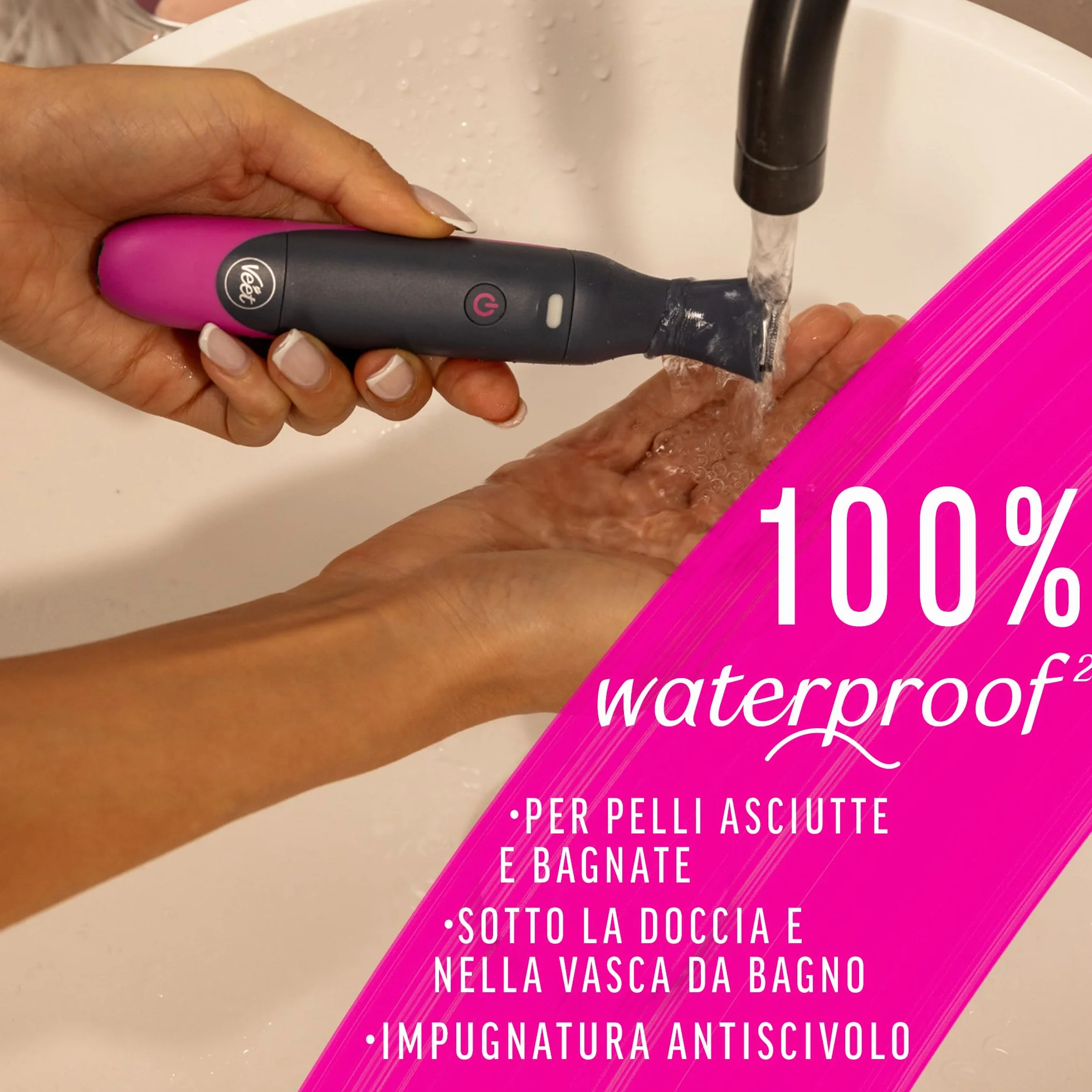Veet Expert All-In-One Trimmer Rasoio Elettrico Donna Viso Parti Intime 100% Waterproof 2 Testine 3 Pettini Cordless Pochette Regalo