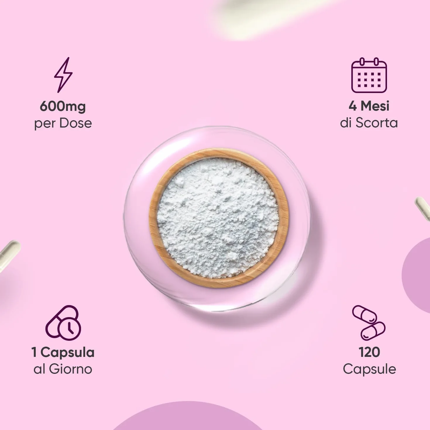 Acido Ialuronico Vegano 600mg 120 Capsule Integratore Sodio Ialuronato 500-700 kDa