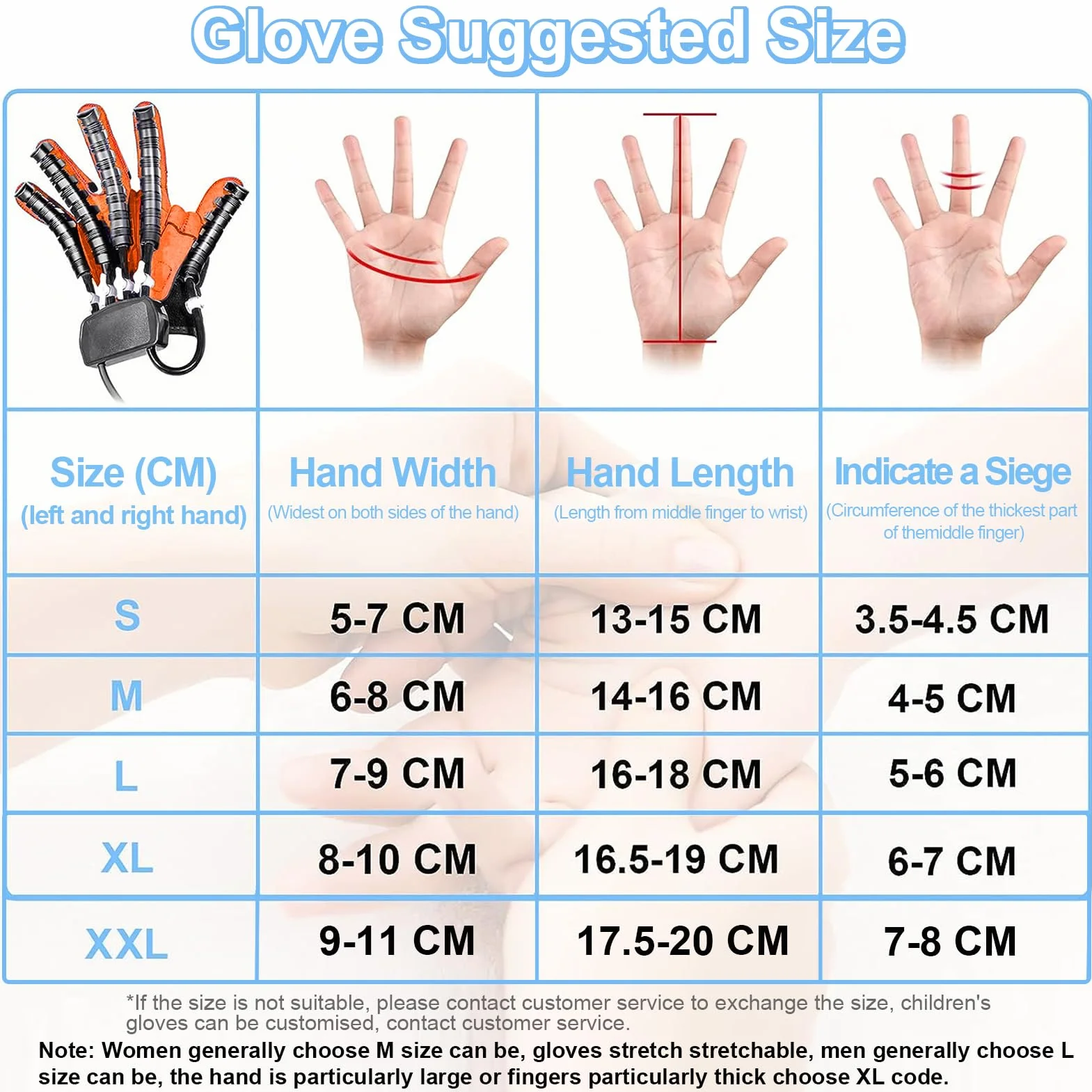 Emiplegia Guanti Robot Per Riabilitazione, Fisioterapia Attrezzi Riabilitazione Per Pazienti Con Ictus, Artrite Guanti Addestramento Della Flessibilità Della Dita(Size:Right XL,Color:Blu)