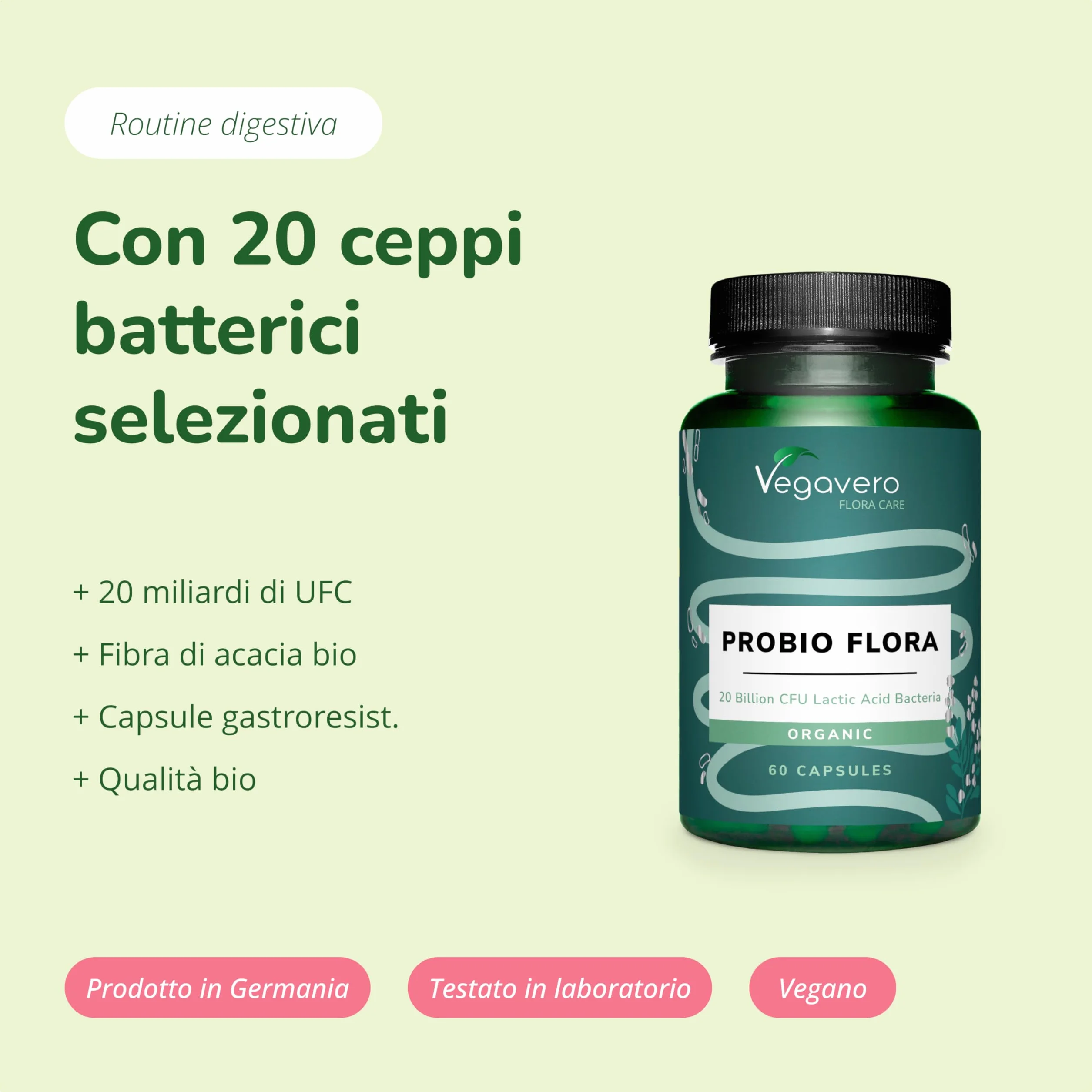 Vegavero Fermenti Lattici Probiotici BIO 60 capsule Gastroresistenti per Flora Intestinale