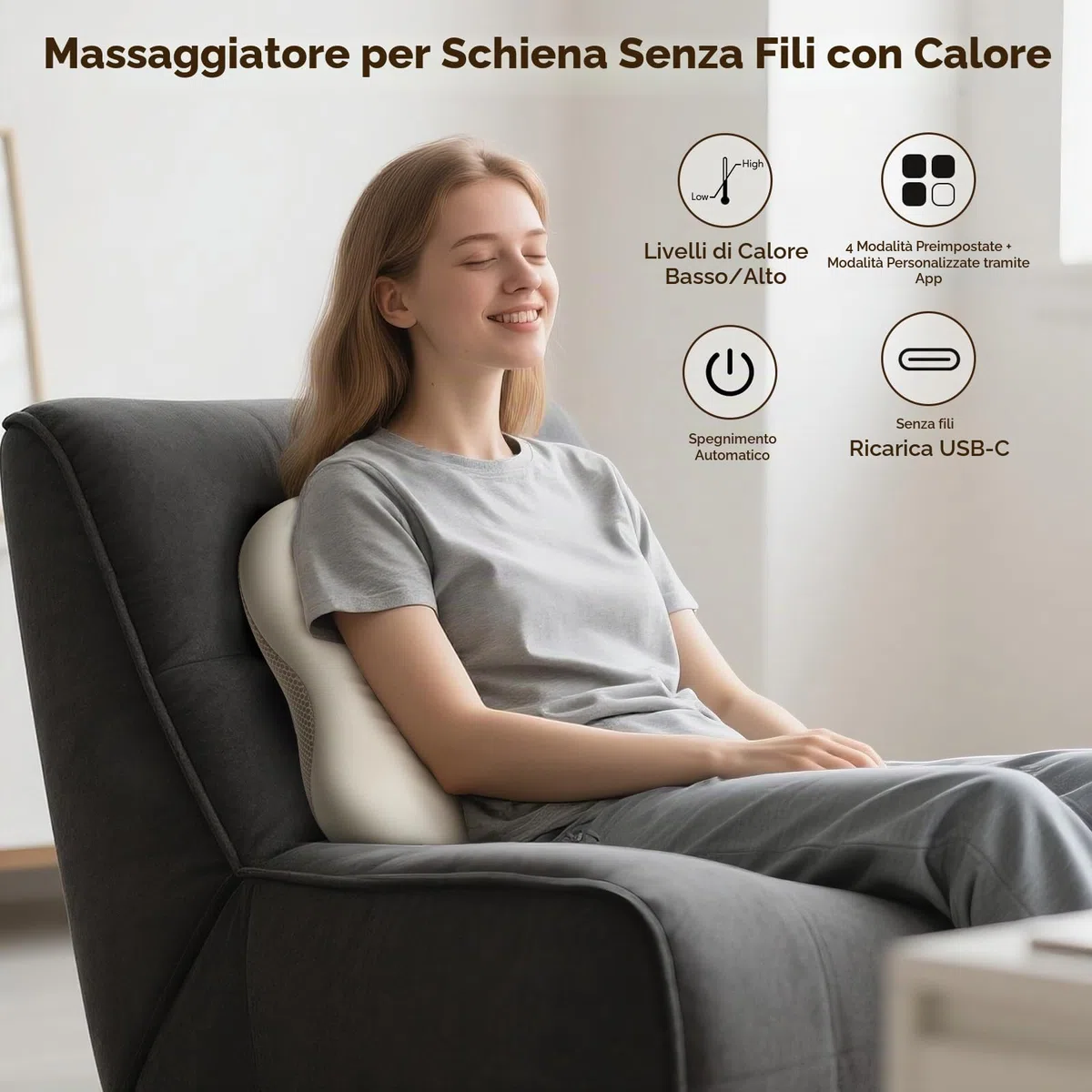 Arboleaf Cuscino Massaggiante Elettrico con Bluetooth e Controllo APP, massaggiatore Schiena e Collo, Massaggiatore Lombare, Massaggio Shiatsu con Calore, Idee Regalo per Uomo Donne Mamma Papà