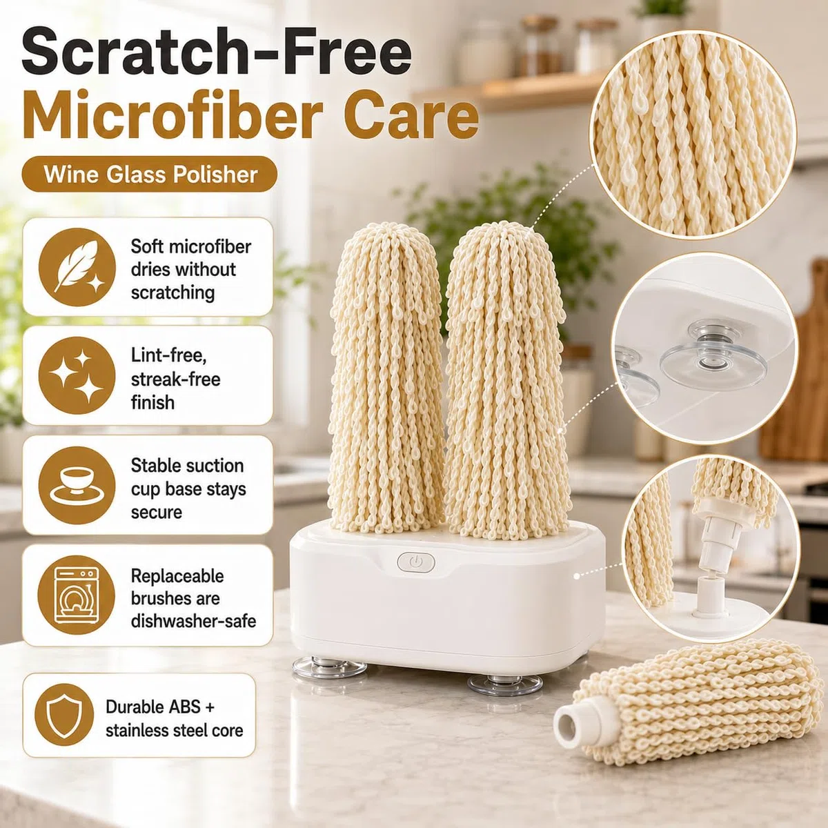 Lucidatrice per bicchieri da vino, lucidatrice elettrica per bicchieri da vino, asciugatura istantanea a 600 giri/min, per bar, ristoranti e cucine black