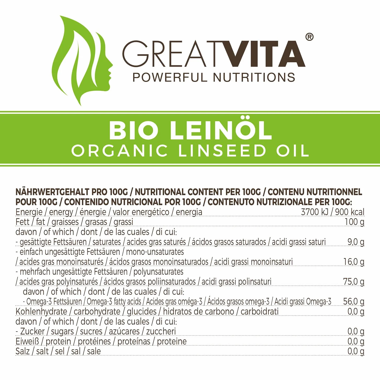 MeaVita Olio di lino biologico 100% puro spremuto a freddo 2x500ml vetro