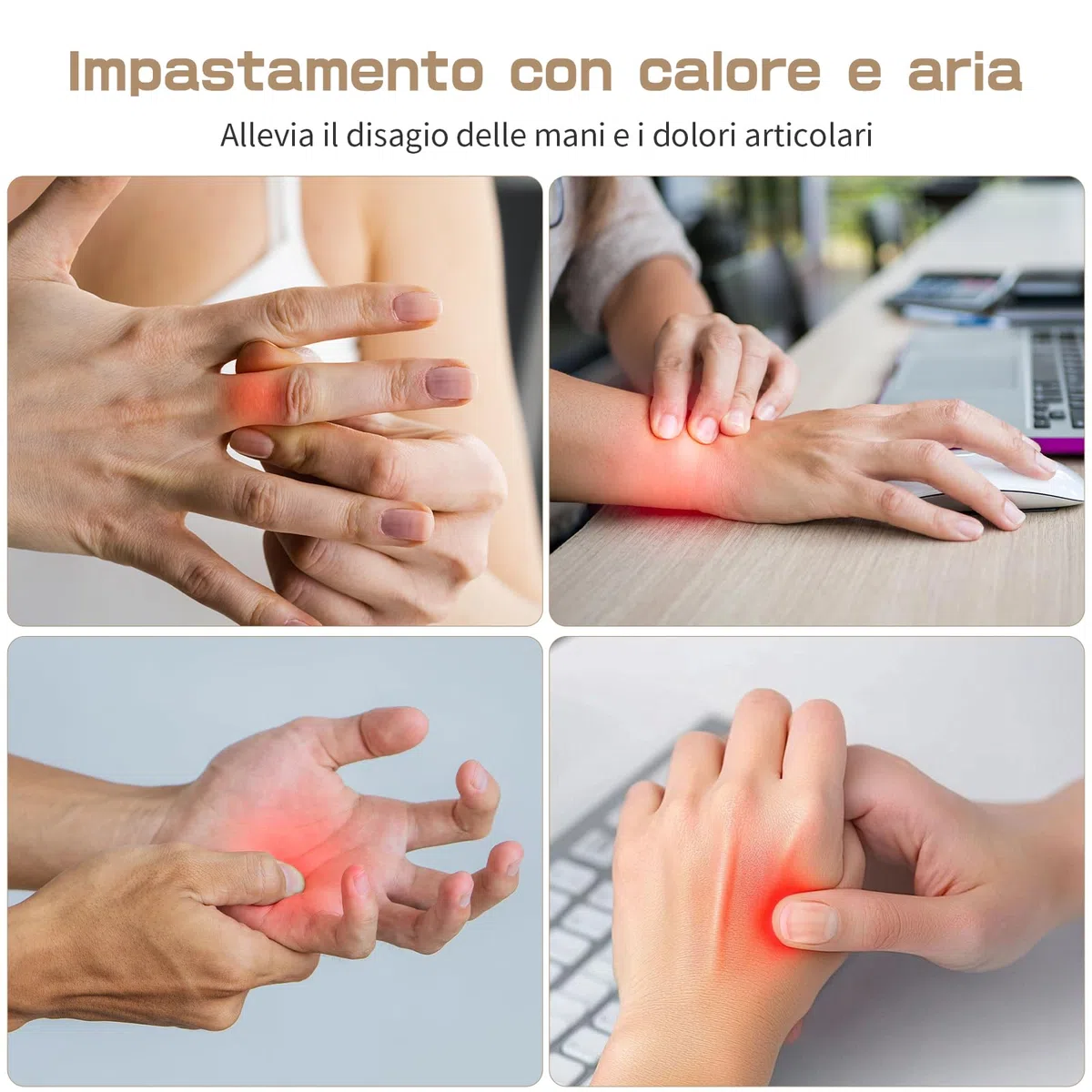 Massaggiatore Elettrico per Mani Prisag, 3 Modalità e 5 Livelli di Intensità, Funzioni di Riscaldamento e Compressione ad Aria, Adatto per Alleviare l'affaticamento Delle Mani, Regalo Donne