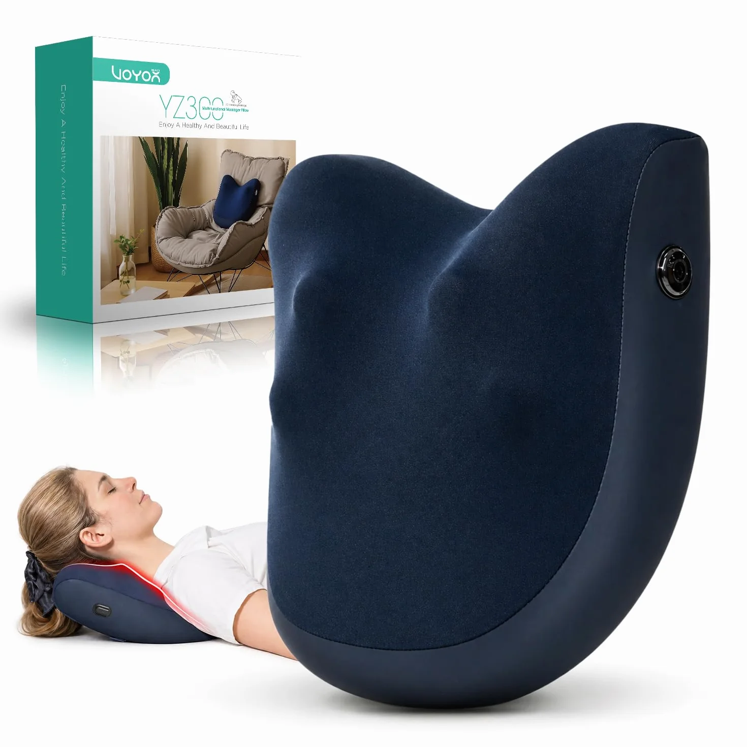 Cuscino Massaggiante Shiatsu Senza Fili–Massaggiatore Schiena e Collo Ricaricabile per Alleviare il Dolore e la Relax,Massaggio Profondo con Funzionamento Silenzioso,Regalo Perfetto YZ300