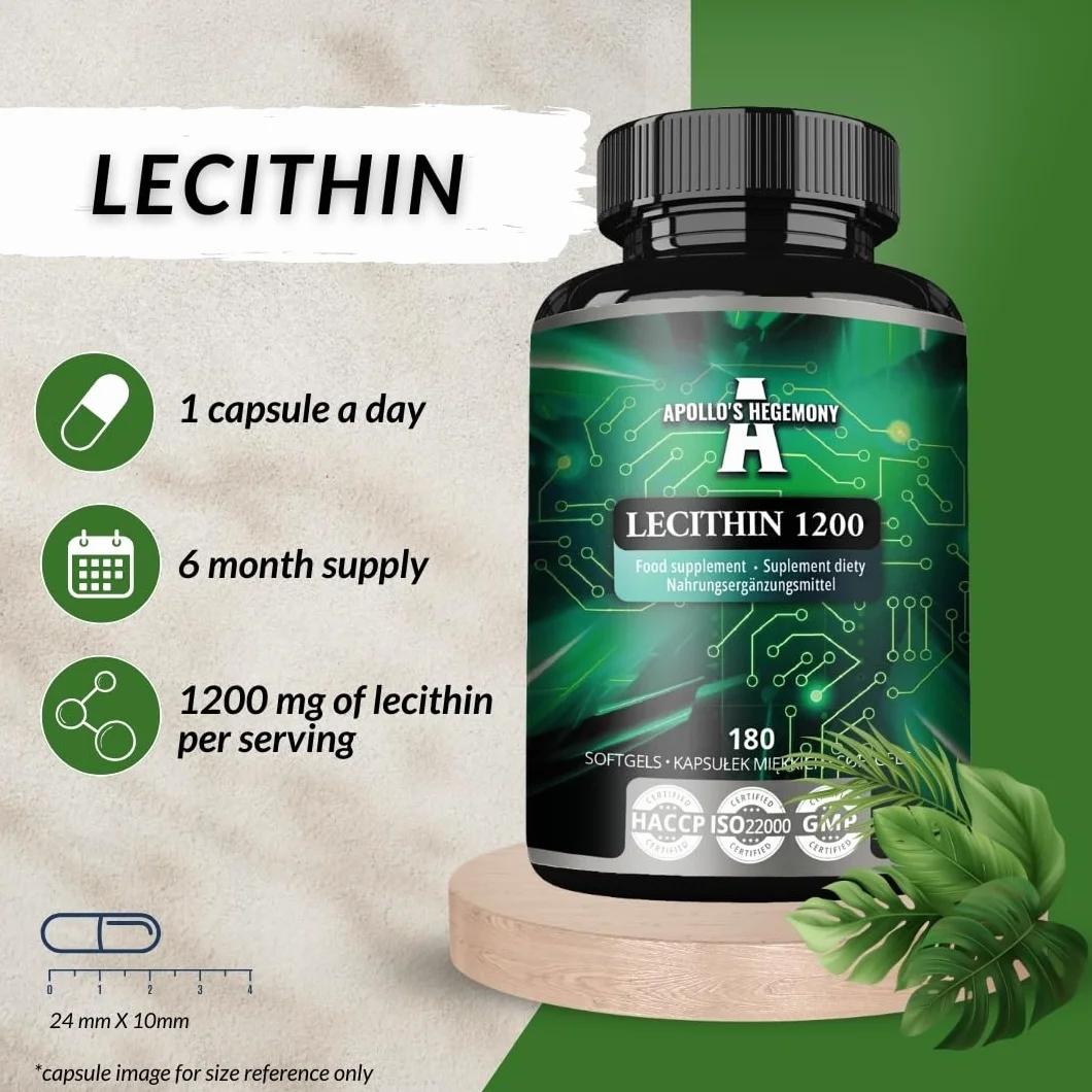 Lecitina 1200mg con Vitamina E 180 Capsule Softgel Integratore di Lecitina di Soia
