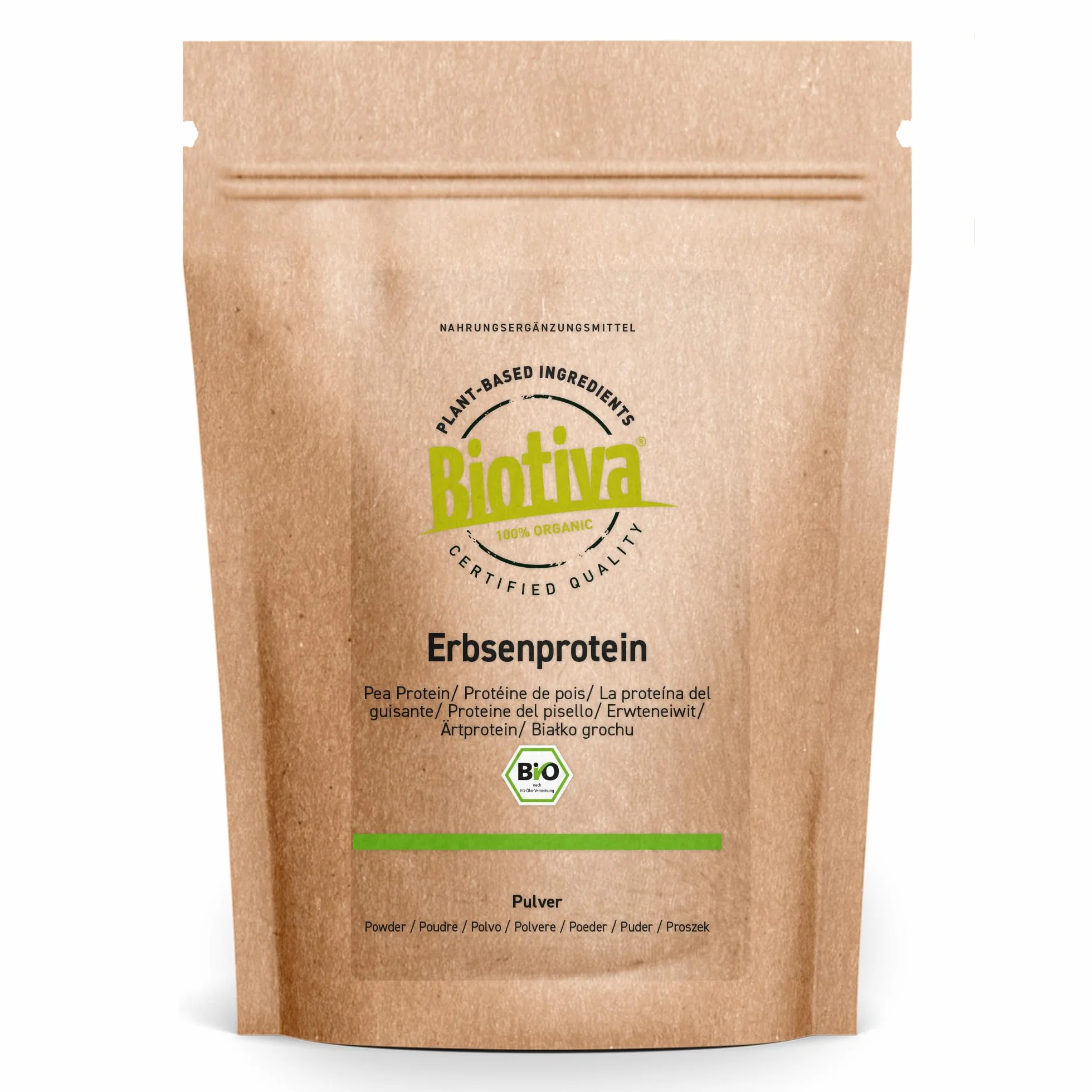 Proteine ??di piselli in polvere bio 3kg (3x1kg) - 83% di contenuto proteico - Massima qualità - Senza glutine, soia e lattosio - Imbottigliato e controllato in Germania - Biotiva