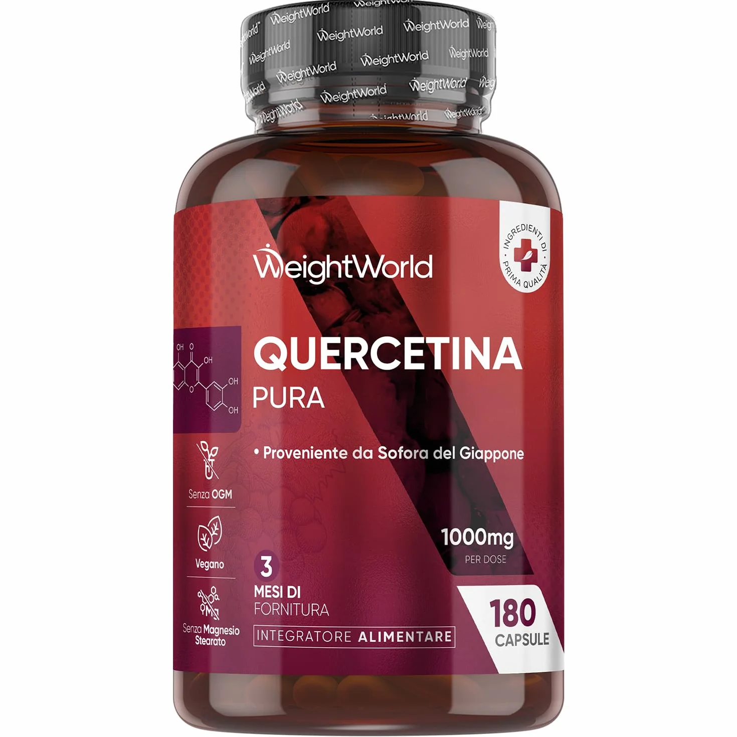 Quercetina 1000mg Pura Vegana 180 Capsule Integratore Flavonoidi Sophora Japonica