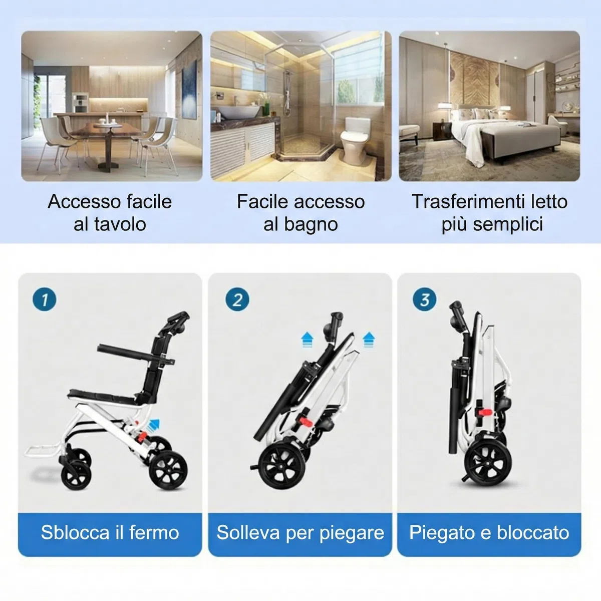 Sedia a rotelle pieghevole in carbonio leggero, sedia di mobilità da viaggio con freno ergonomico, design compatto 8,2 kg e ruote in PU stabili, uso interno esterno, aiuto portatile per anziani