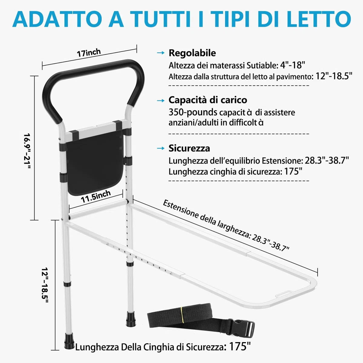 Sponda Letto Anziani Con Sensore Di Movimento Luce Notturna E Custodia Portaoggetti Sponde Letto Anziani Maniglia Per Barra Di Assistenza Anti-Caduta