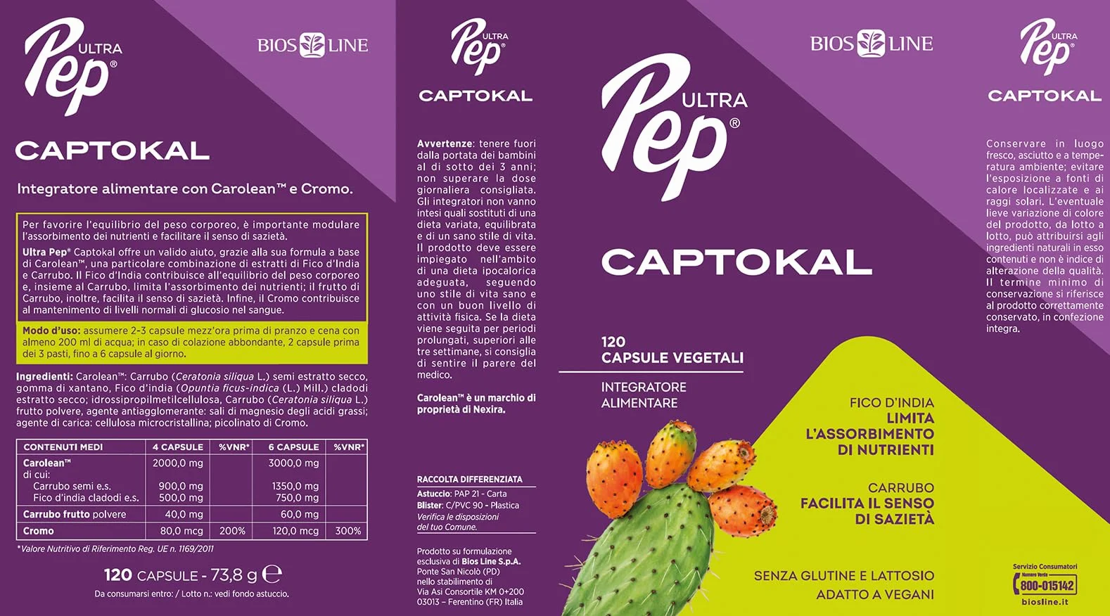 BIOS LINE Integratore Alimentare Carolean Fico d'India e Carrubo 120 Capsule