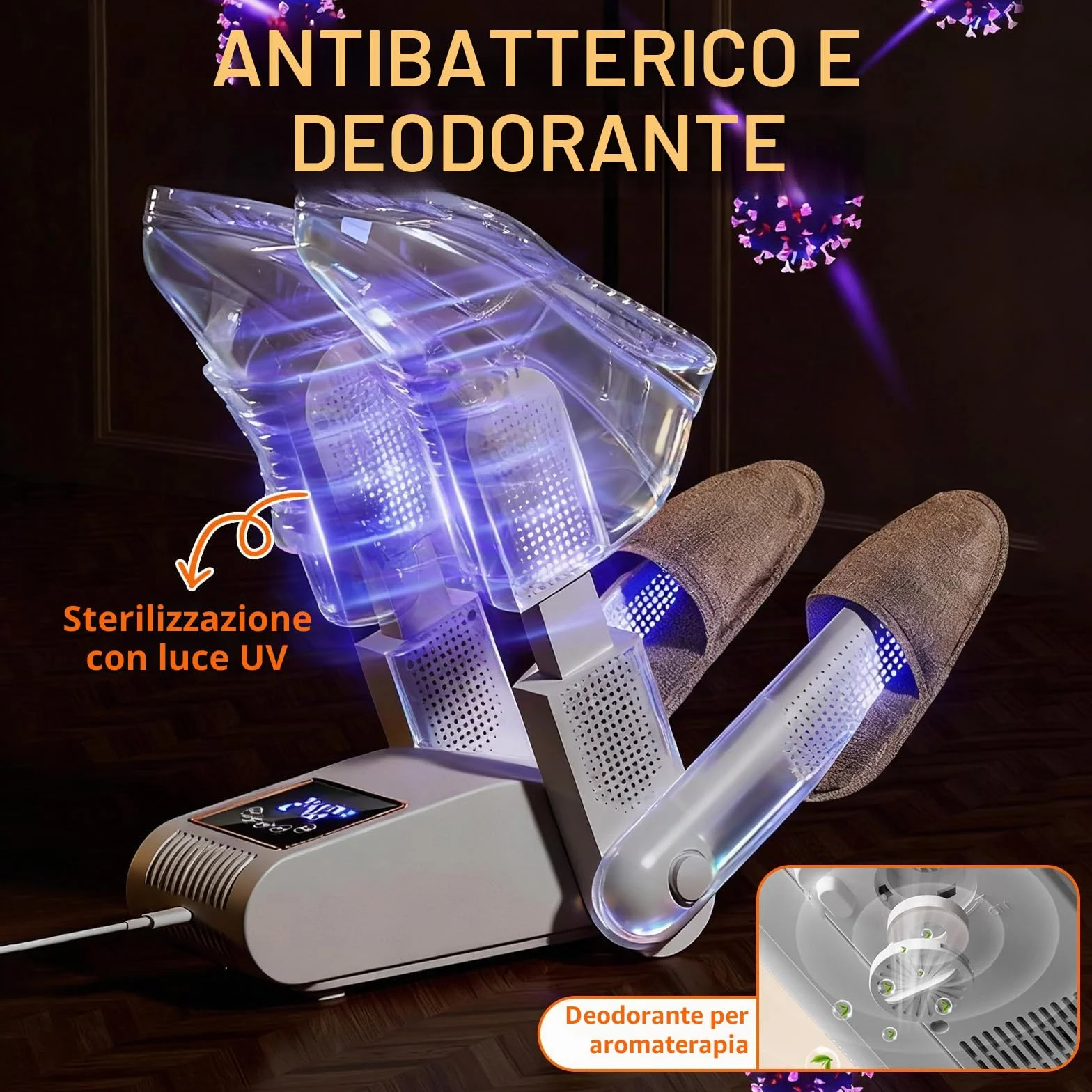Asciuga Scarpe Elettrico per 2 Paia Portatile con Sterilizzazione UV e Schermo Touch LED