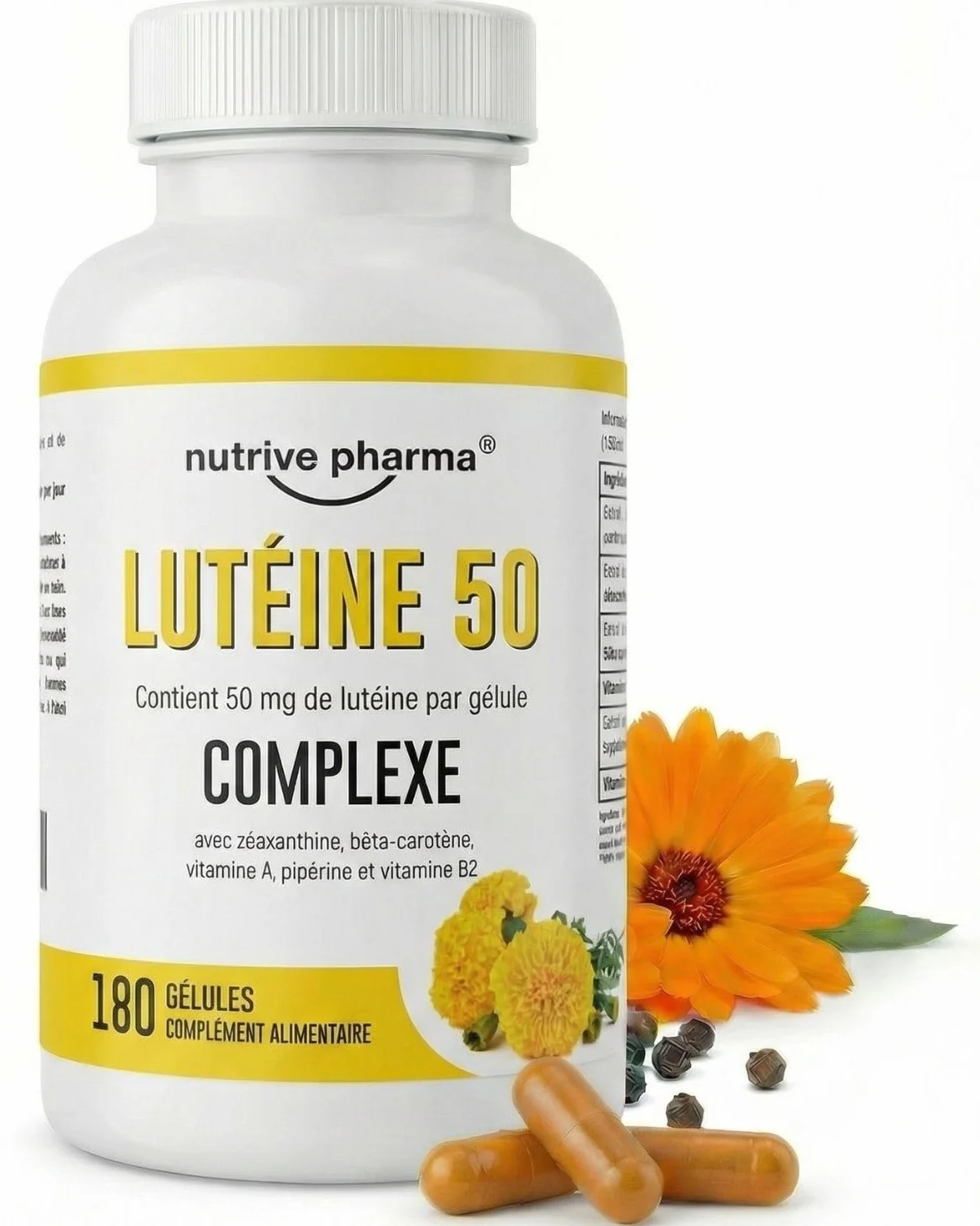 Luteina 50 mg con zeaxantina, beta carotene, vitamina A B2, piperina 180 capsule protezione occhi luce blu senza glutine