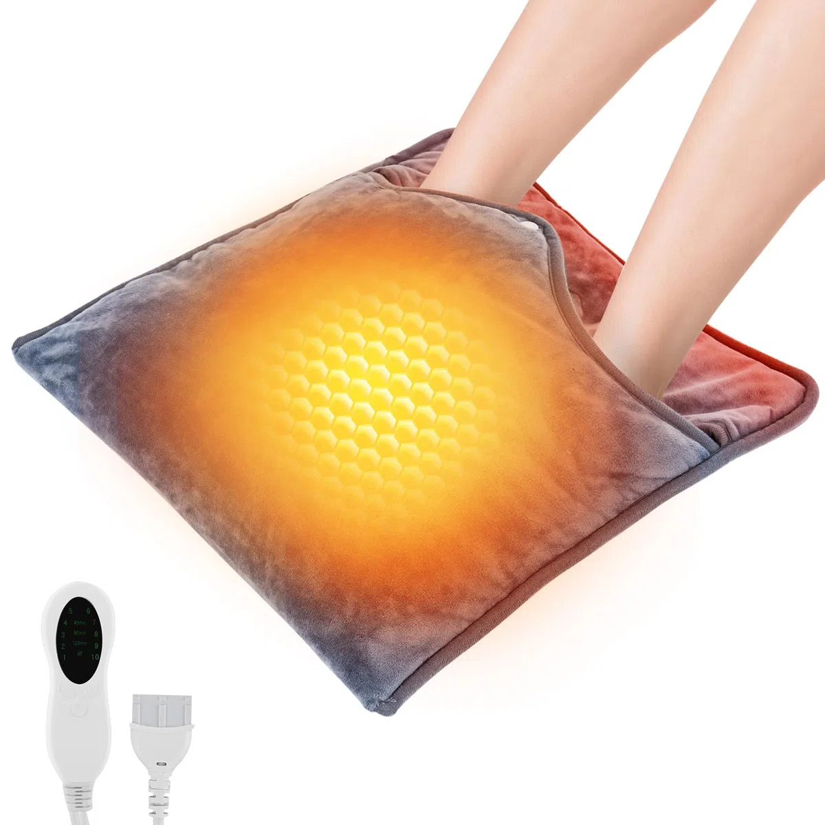 Scaldapiedi Elettrico, Scalda Piedi Casa con 3 Impostazioni del Timer e 10 Livelli di Temperatura Morbido Cuscino Scaldapiedi con Spegnimento Automatico per Ufficio Letto, Lavabile in Lavatrice